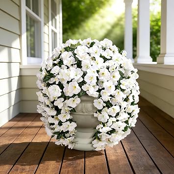 HyeFlora Fake Hibiscus Artificial Hanging Flowers Plants for Outdoors Decoration, 2pcs Silk Hibiscus Vines Realistic UV Resistant White Faux Flowers for Outside Planter Porch Patio Yard Home Party