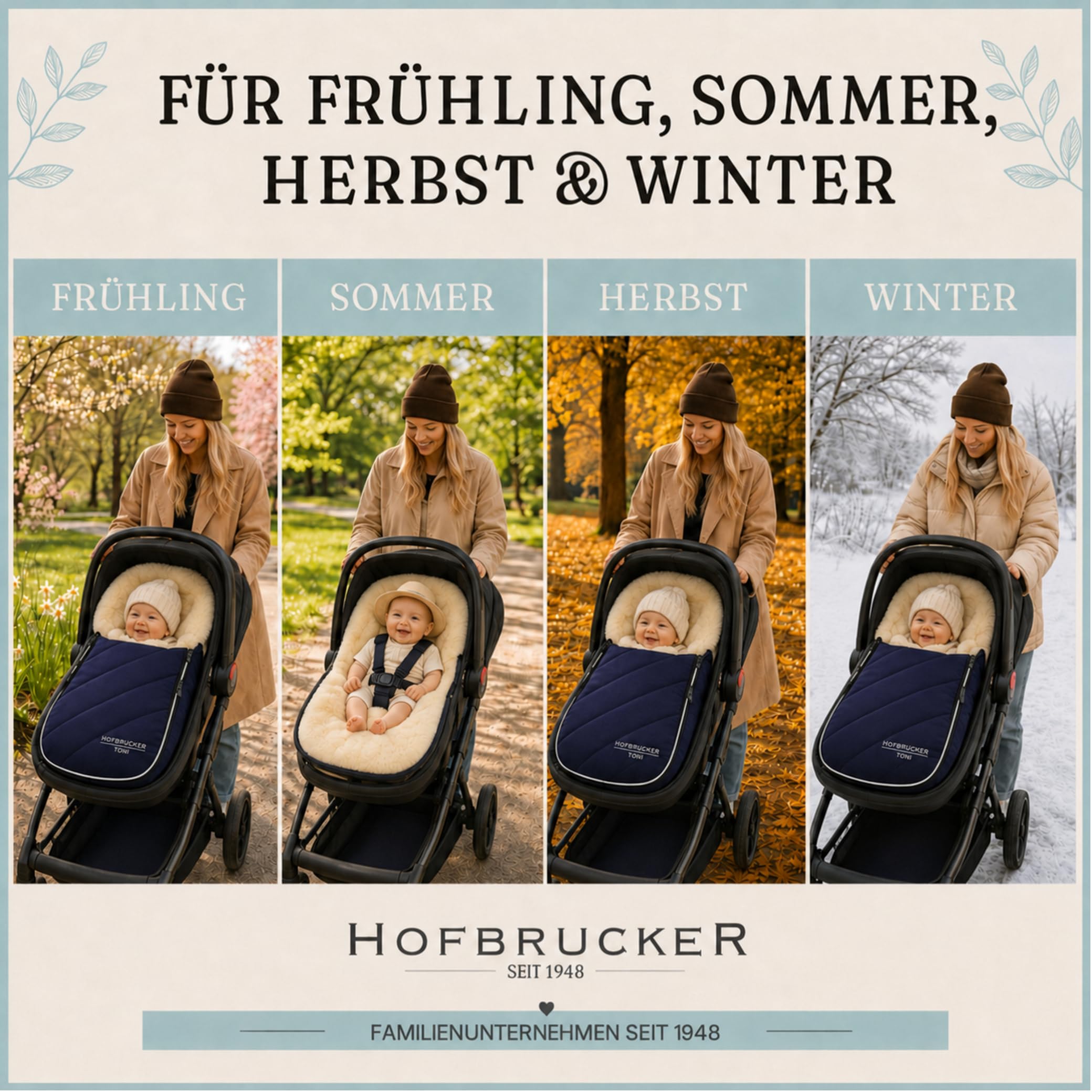 Hofbrucker® Sacco nanna per passeggino di alta qualità, per autunno/inverno/primavera in pelliccia di agnello, per passeggino e Maxi Cosi 0-10 mesi, con coperta rimovibile (blu navy)