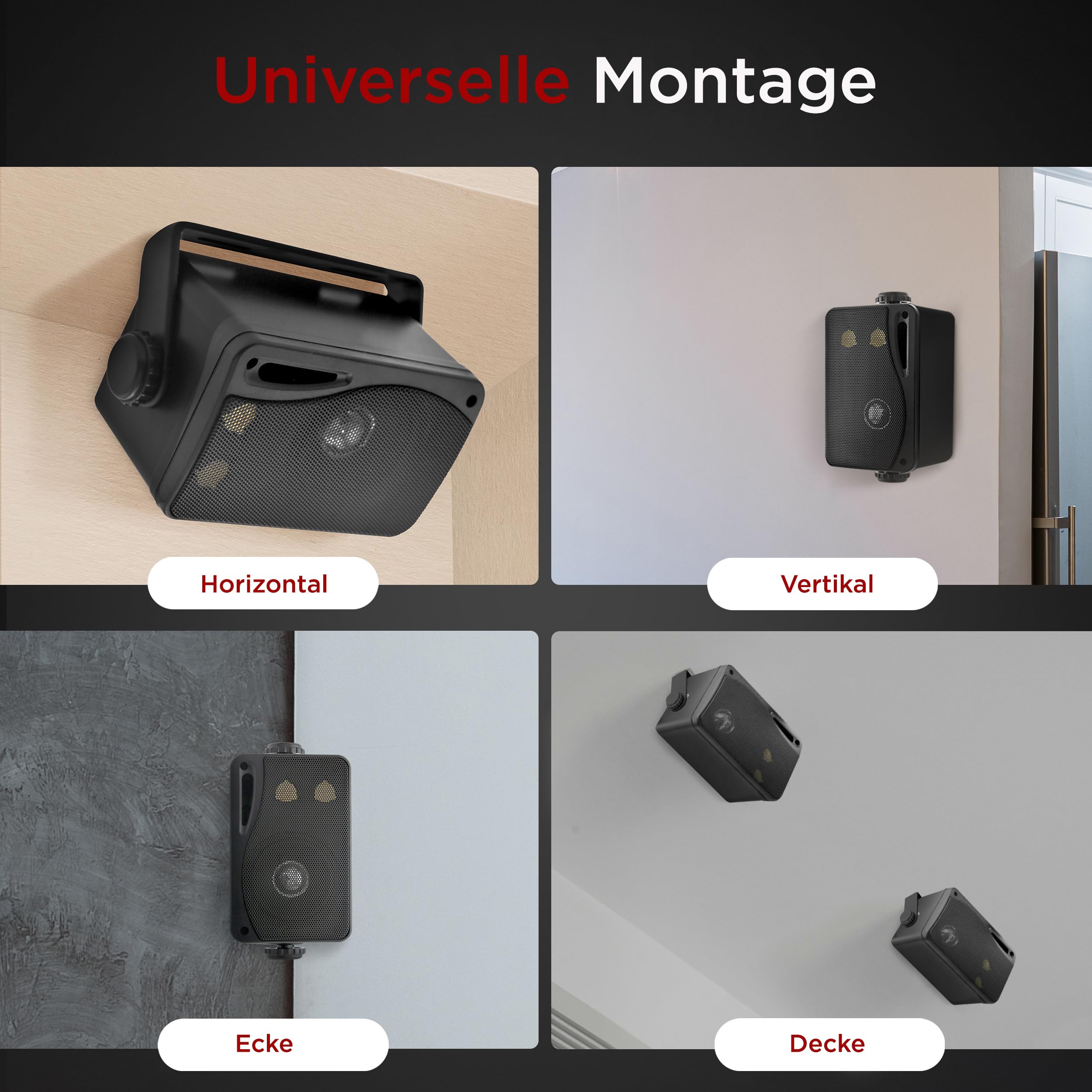 Pyle Aussenlautsprecher 3.5" Schwarz – 200W Wandlautsprecher wetterfest für Außenbereich Marinegeeignet Indoor & Outdoor Kompakte Bauweise Ideal für Terrasse Garten Boot