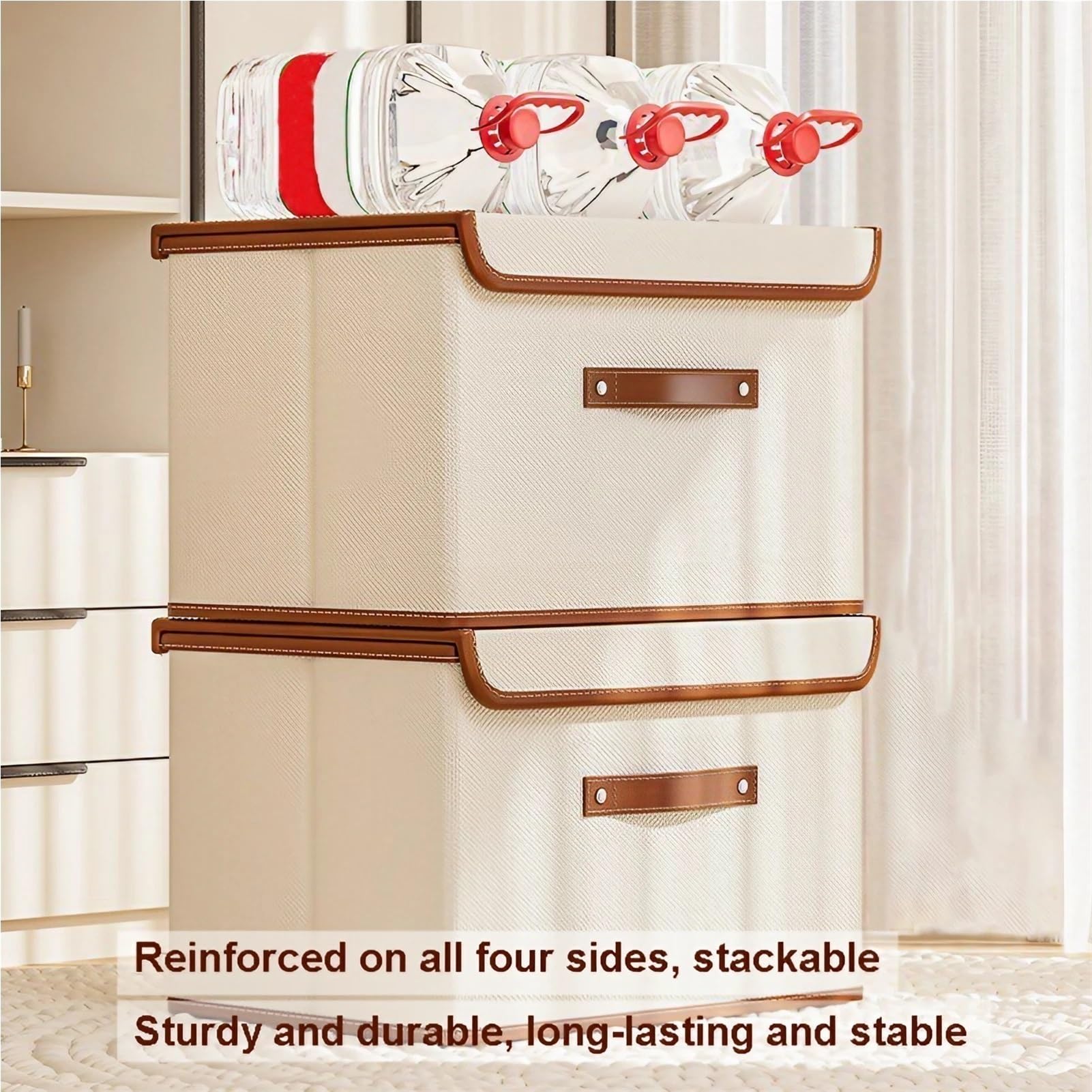 Home Dormitorio Armadio Organizzatore Di Stoccaggio con Coperchio, Scatola Pieghevole in Tessuto Lavabile/Beige/58 * 40 * 35 cm