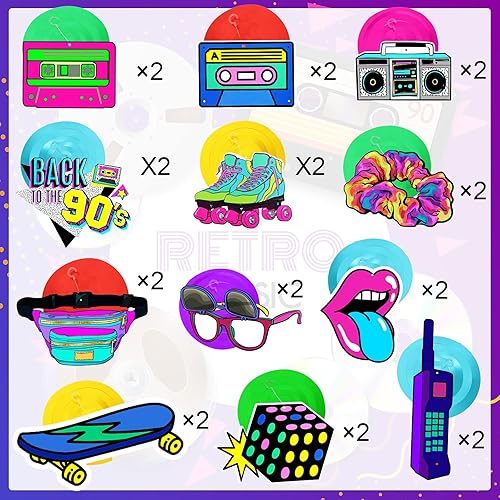 Miniatura 5 de Chinco 48 piezas de decoraciones de fiesta temática de los años 90, remolinos colgantes, cumpleaños, hip hop, retroceso, suministros de fiesta