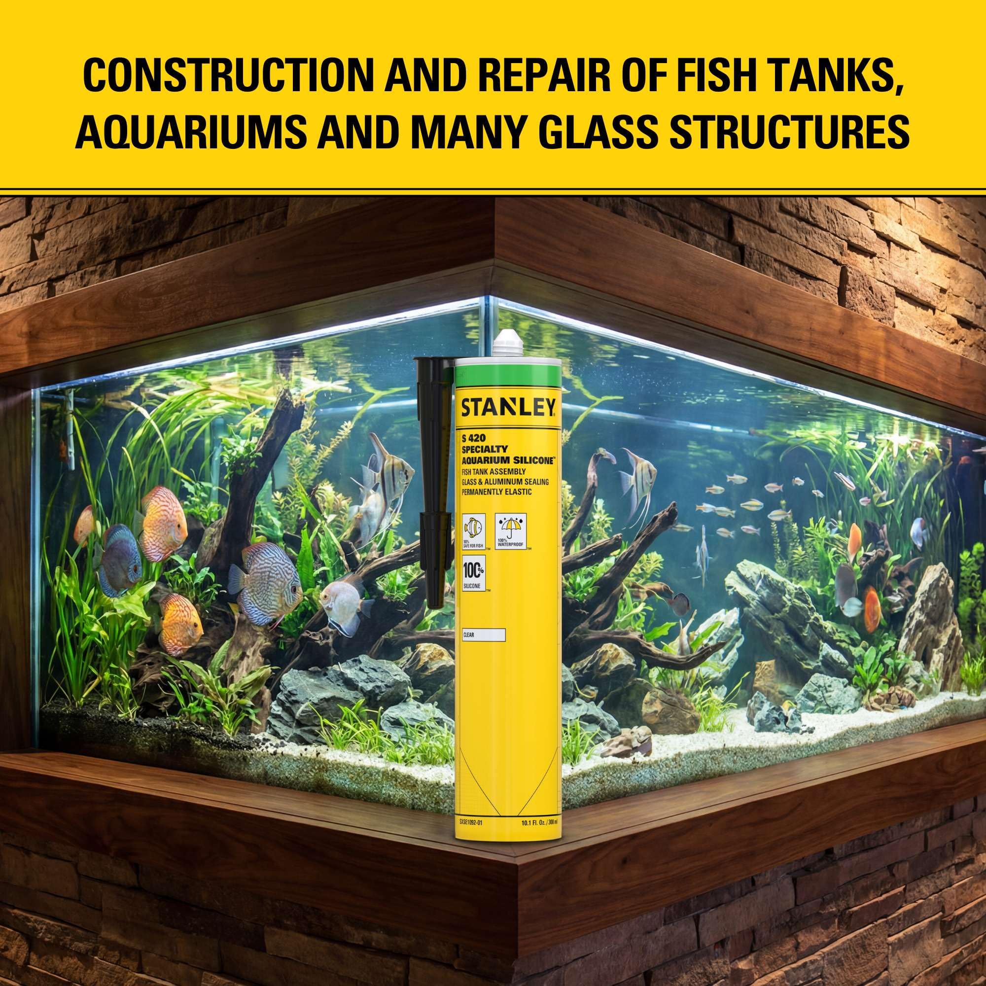 Stanley S420 Aquarium Silicone Sealant Black - 2x10.1 Fl. Oz. Fish