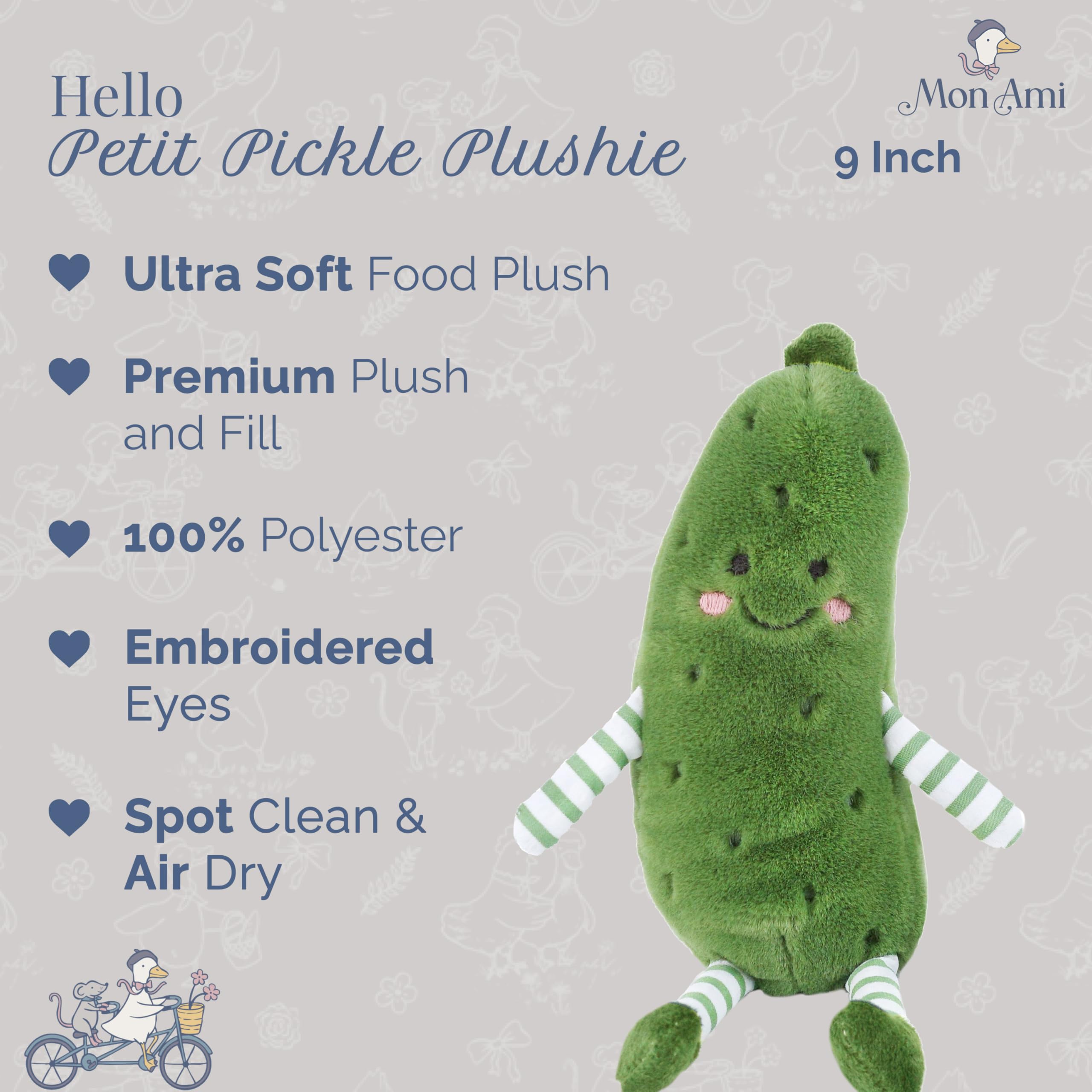 MON AMI Petit Pickle Peluche pour enfants | Cornichon en peluche doux de 22,9 cm avec taches de rousseur brodées et bras rayés | Jouet en peluche amusant pour garçons et filles | Peluche fantaisie