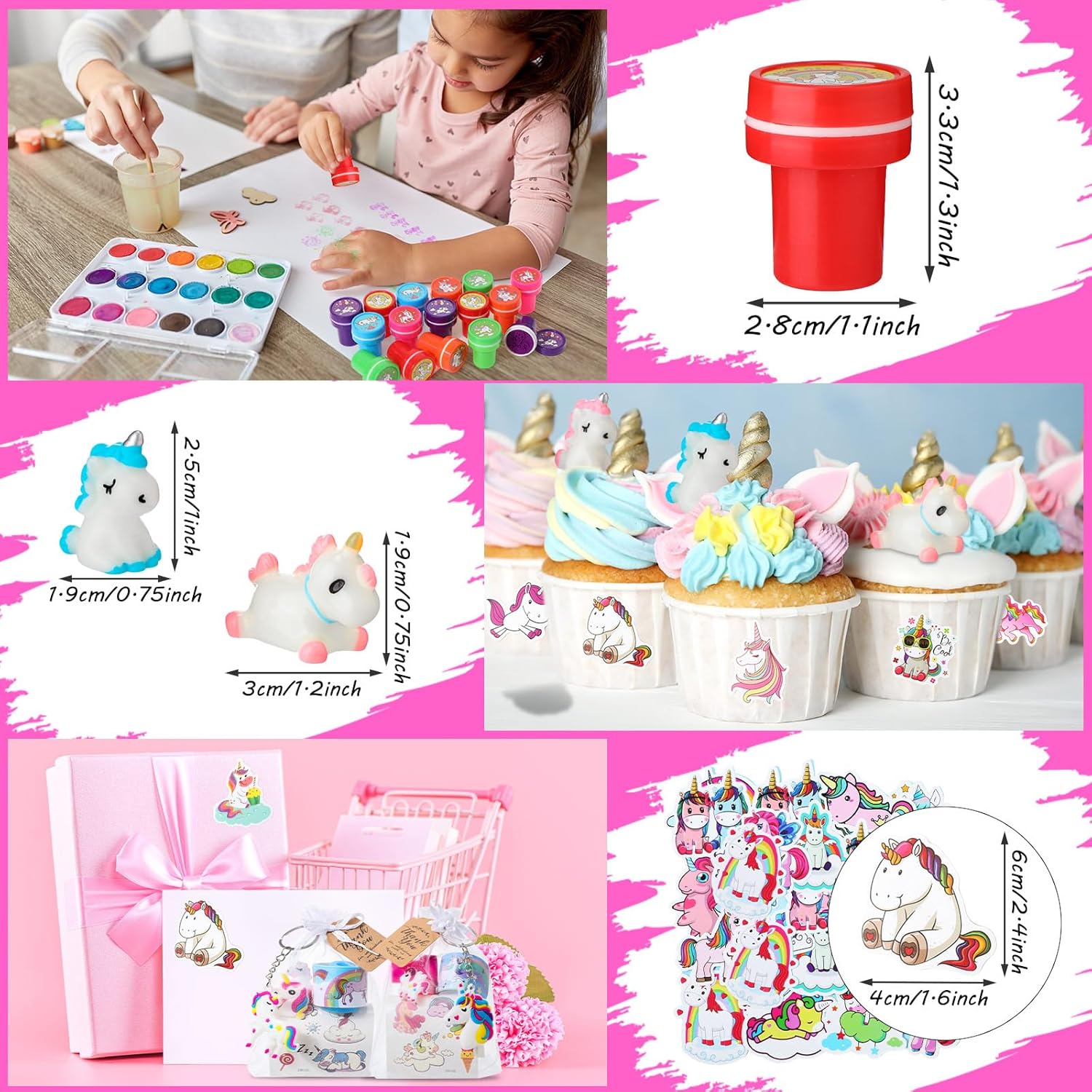 178 Pcs Unicorn Party Favors Bulk for 16 Kids Unicorn Birthday Party Supplies with Keychain Rings Stamps Bracelet Stickers Toys for Girls Birthday Valentines Classroom Prizes Piñata Goodie Bag Stuffer
