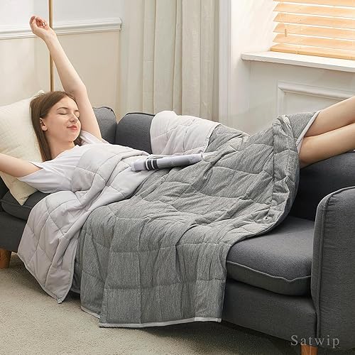 Miniatura 2 de Manta con peso refrescante de 20 libras, tamaño Queen, manta de cama de jersey Moire fresca para personas que duermen con calor y arena suave y