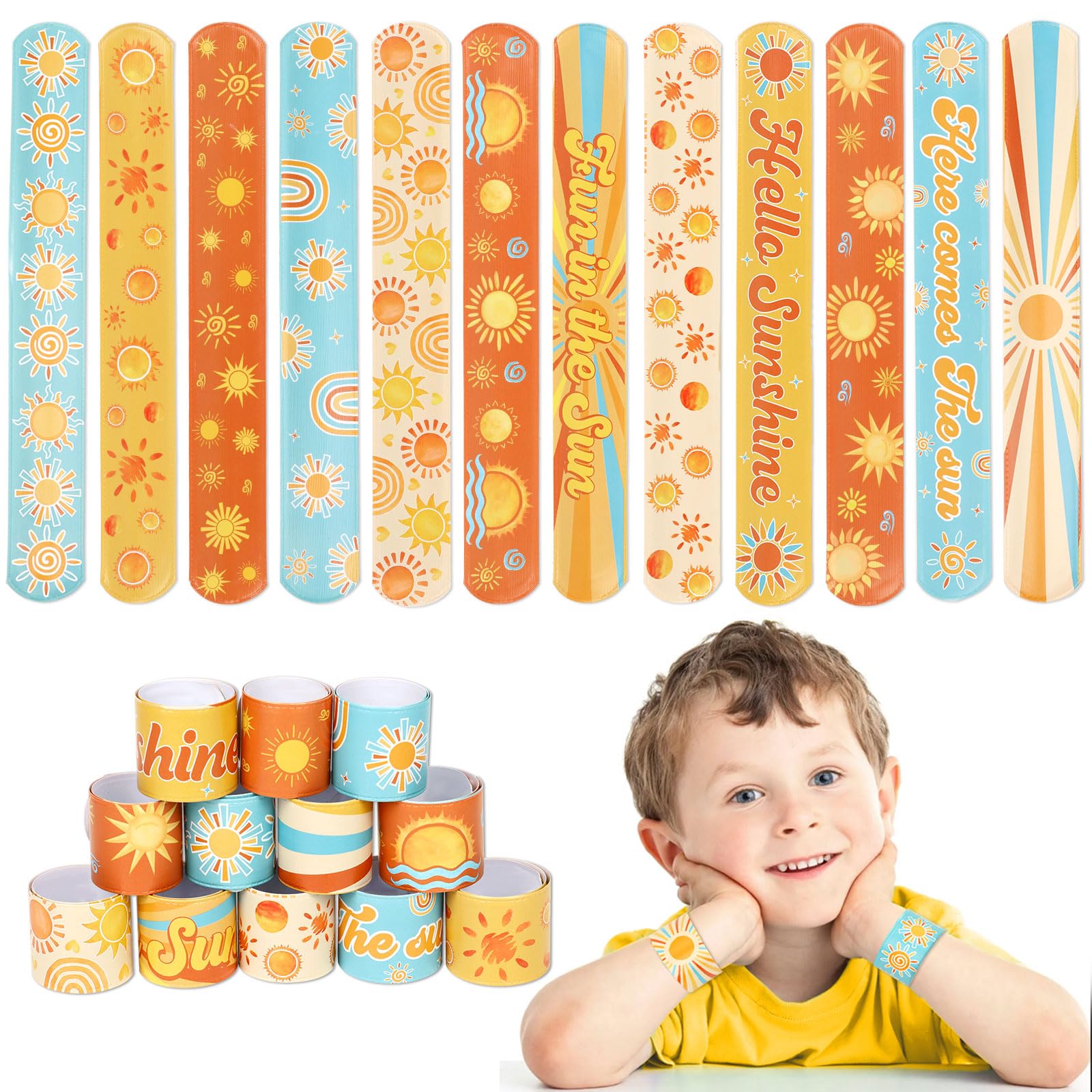 Serencatcher Boho Sun Slap Bracelets, Here Comes the Sun Baby Shower Decorations Include Hippie Groovy Boho Rainbow Slap for Sunshine Party Favors First Trip Around The Sun Birthday Party Decor