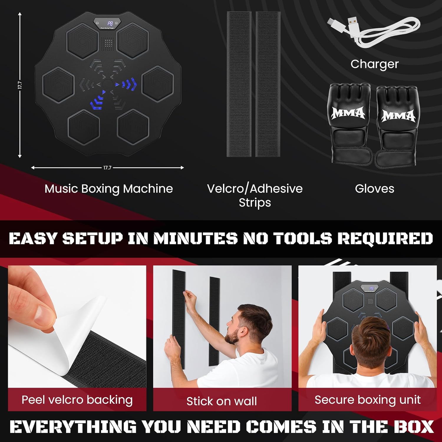 Punching Music Boxing Machine for Adults - Wall Music Punching Machine Adult w/Bluetooth, 9 Speed Level, Light up Boxing Target, Gloves - Music Boxing Machine Workout Pad for Home