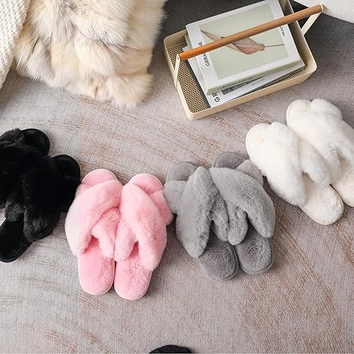 Miniatura 2 de Pantuflas - Pantuflas para mujer de interior, pantuflas peludas para mujer, pantuflas de banda cruzada para interiores y exteriores, pantuflas