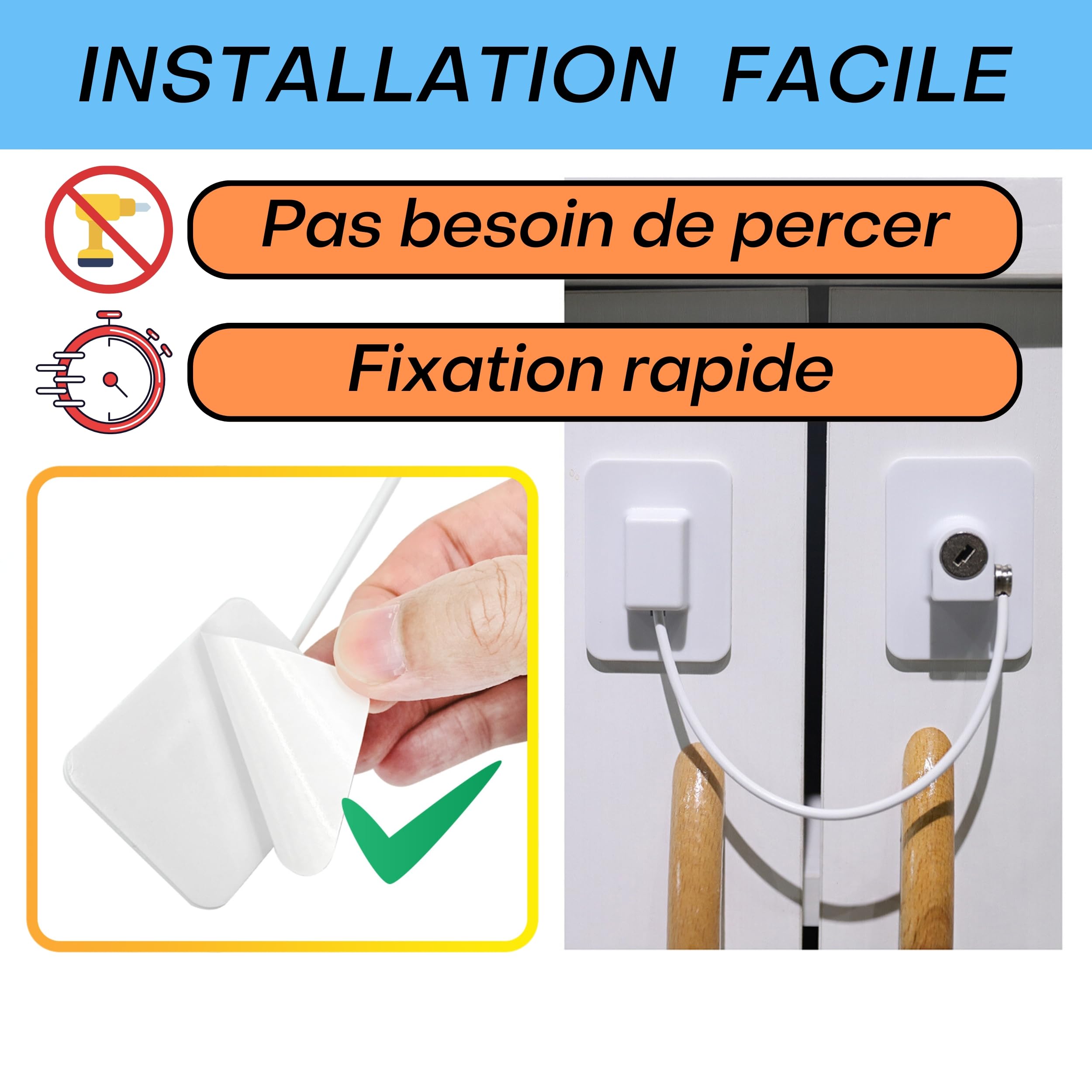 Securite Fenetre Enfant: [x3 Pieces] | Norme EU | Sans Percer | Entrebailleur Placard, Bloque Porte, Serrure Frigo, Tiroir | Offert 4 Proteges Doigts