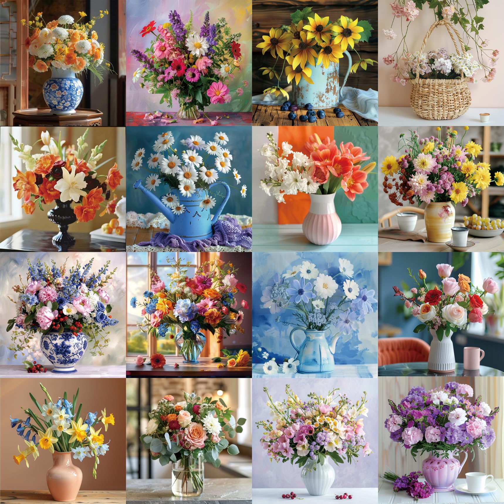 Flower Puzzle Art Puzzles 1000 Pieces for Adults, Colorful Jigsaw Puzzles Plant Puzzle, Sunflower Rose Flowers Jigsaw Puzzle Family Collage Puzzles