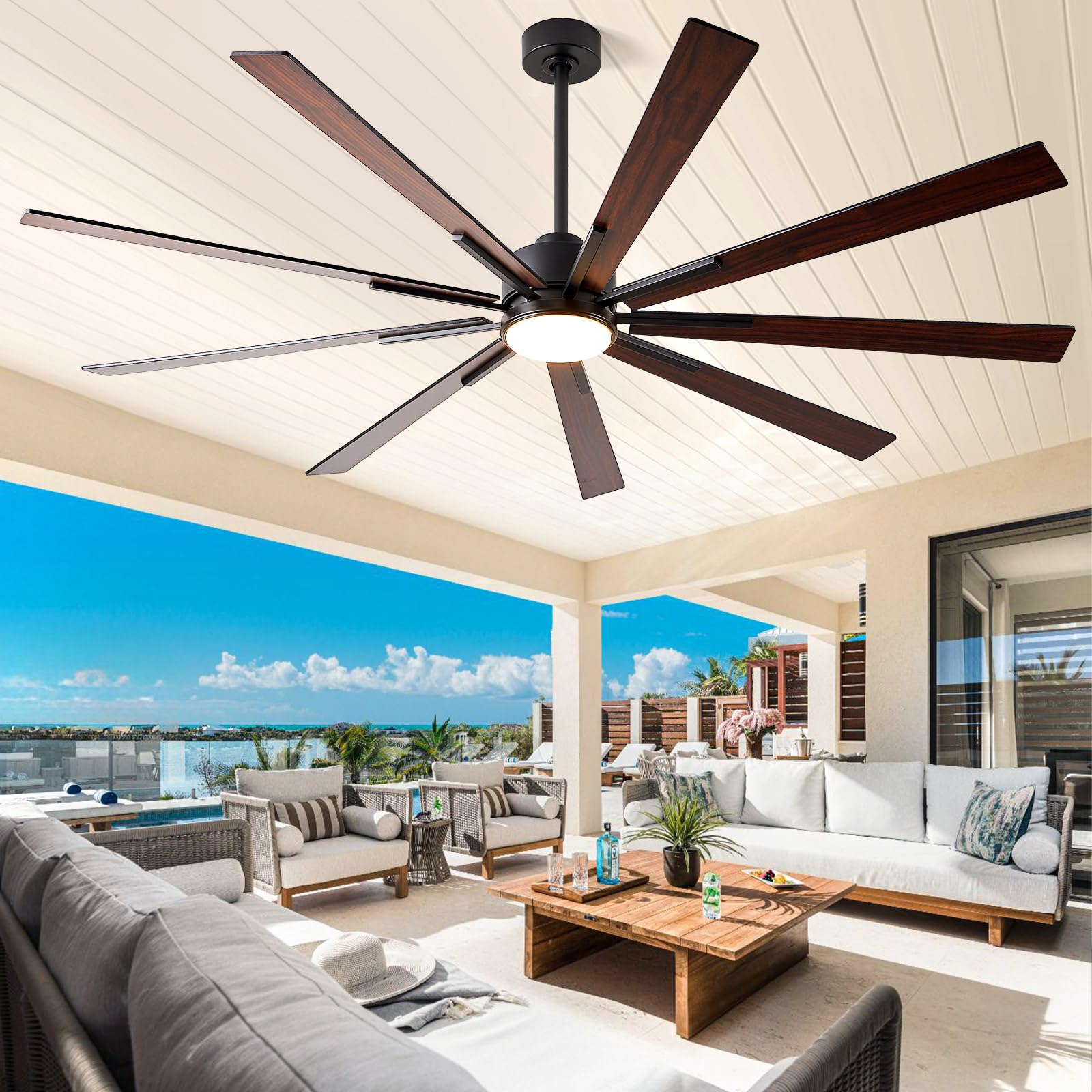 72 Inch Ceiling Fan with Lights, Large Outdoor Ceiling Fans, Modern Industrial Ceiling Fan 9 Blades for Great Room, Large Living Room Patio Farmhouse