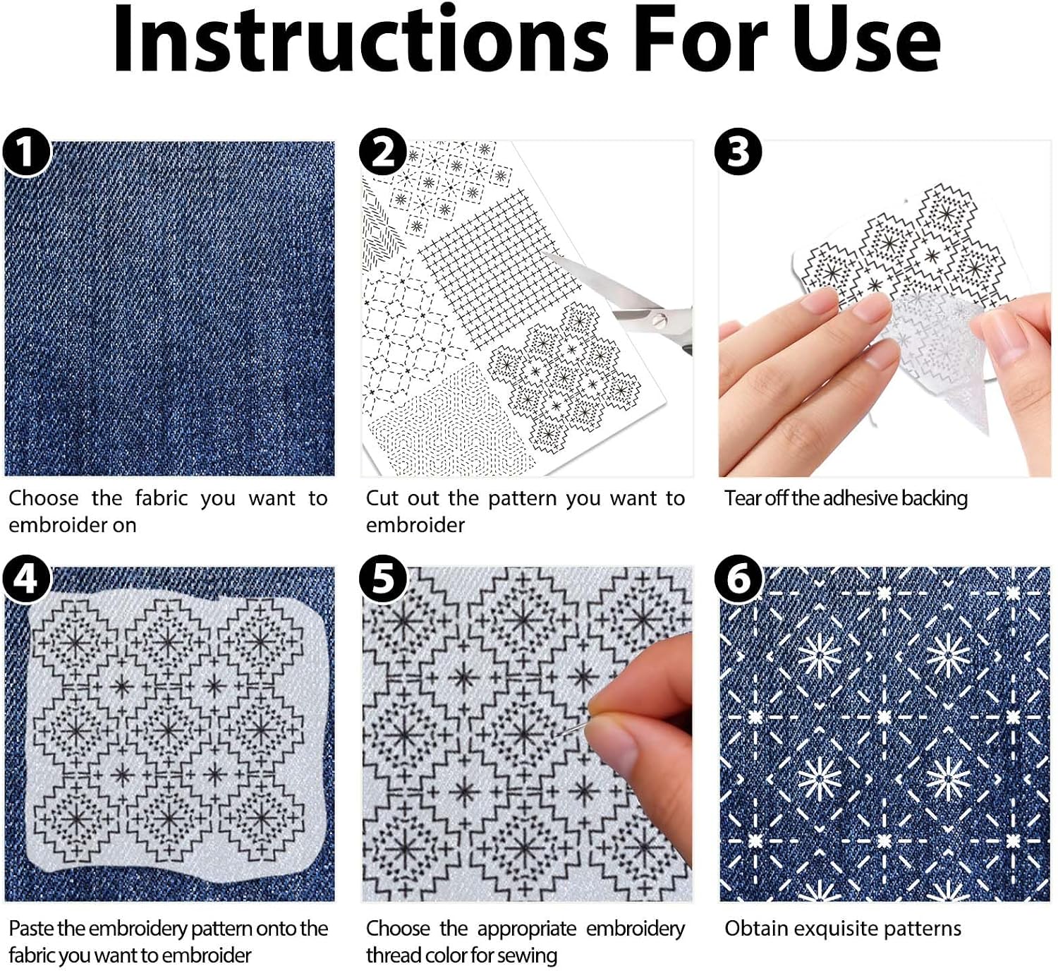 TWINKLEMON 15PCS Water Soluble Sashiko Embroidery Pattern Stabilizers Pre-Printed Geometric Sashiko Pattern Template Hand Sewing Stabilizers Stick and Stitch Embroidery Paper for Sewing Hand Quilting