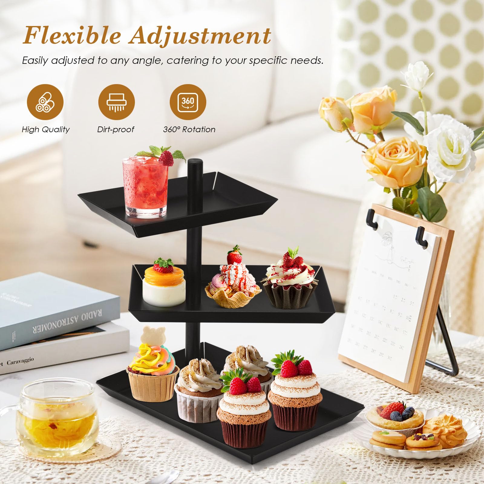 Alzatine per Dolci,Alzata per Torta Plastica Alzata per Dolci Riutilizzato Alzata per Cupcake 3 Piani Espositori per Server Supporto per Dessert per Patry Sposa Bianco