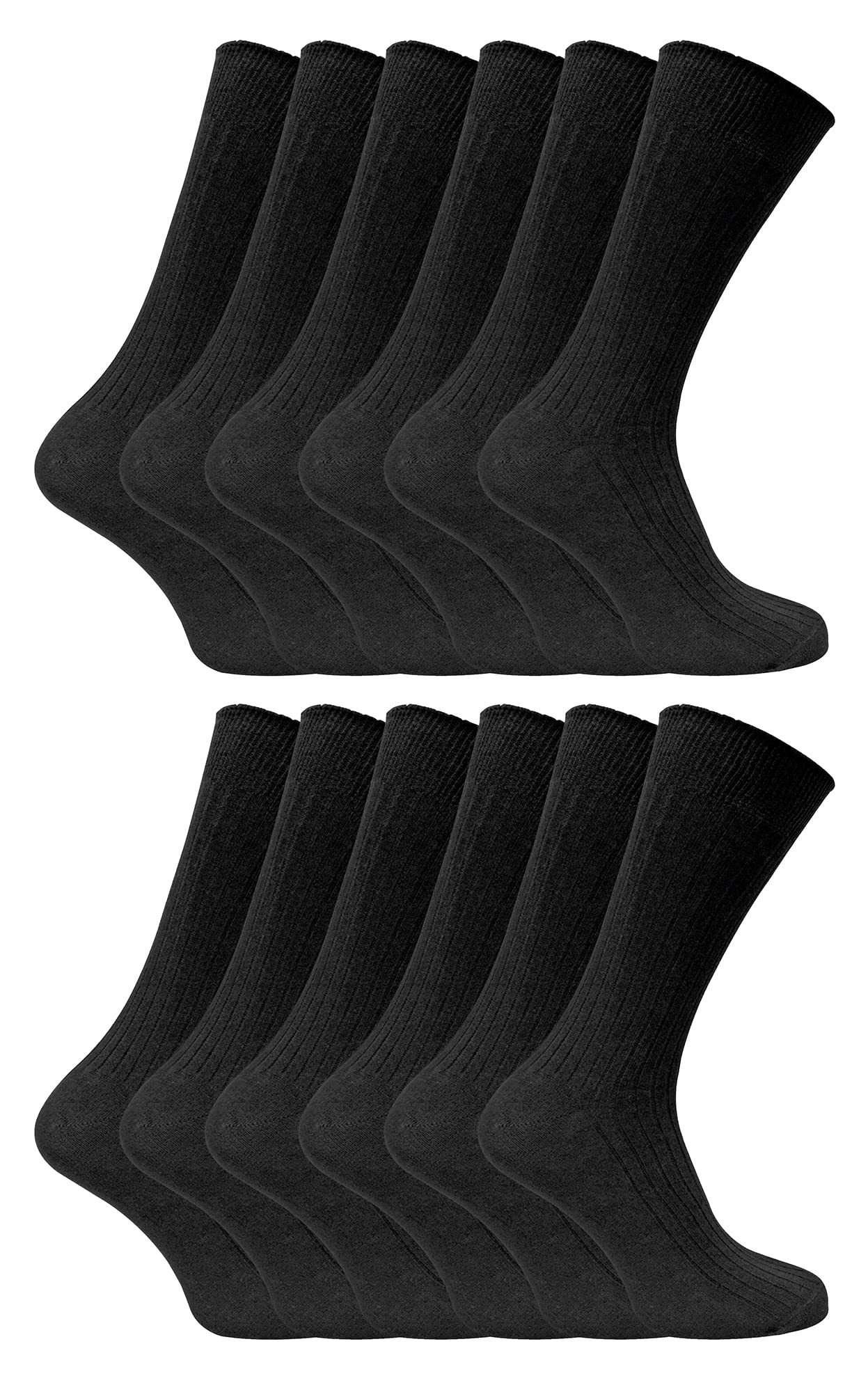 Sock Snob Men's Black 12 Pair Multipack 100% Cotton Socks | | Ribbed Dress Socks | Size 6-11 & 11-14 (12-14, )