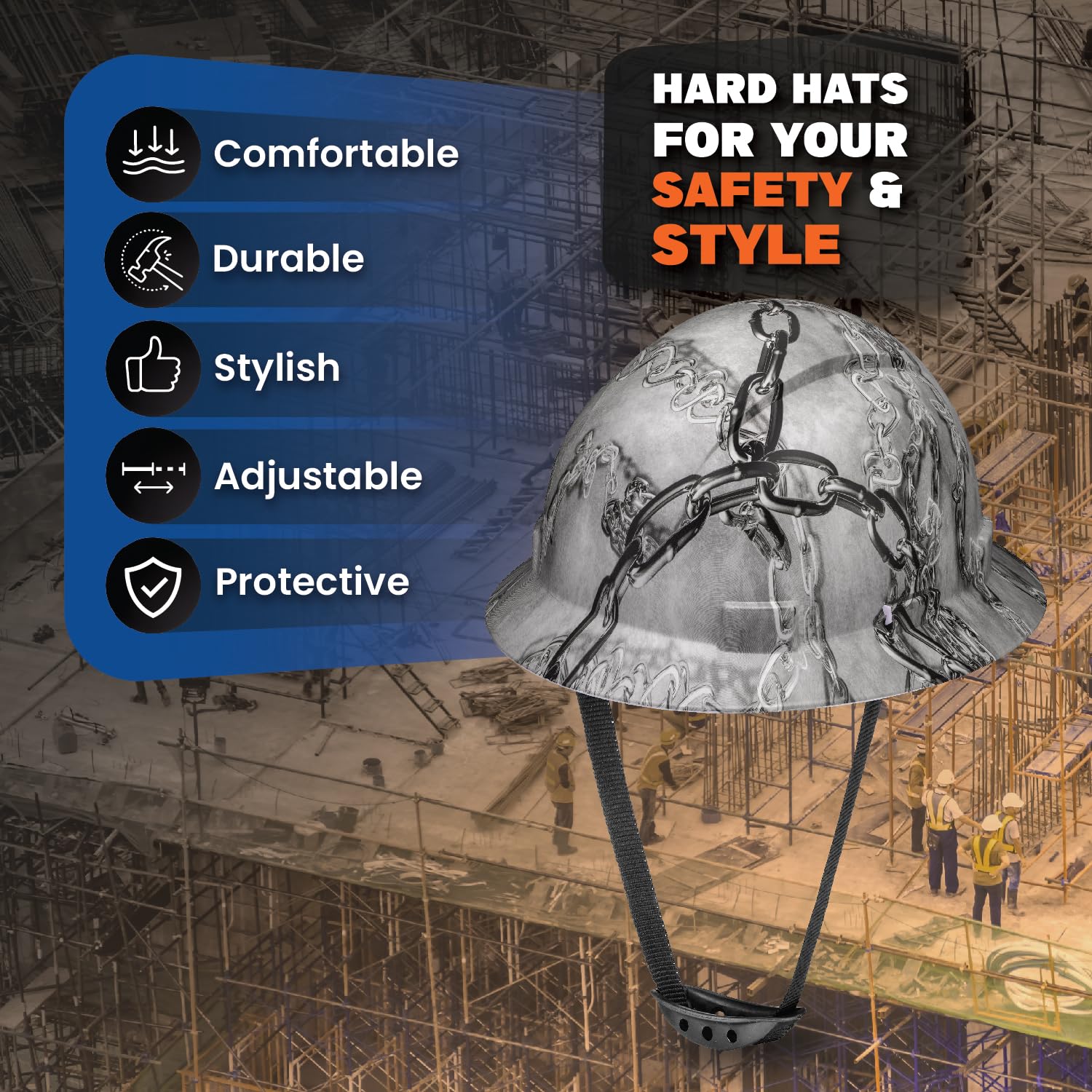Acerpal Updated Vented Full Brim Hard Hat, Chain, Padded, OSHA Construction Safety Approved Hardhats, Hard Hats for Men, Cascos De Construccion Helmet.