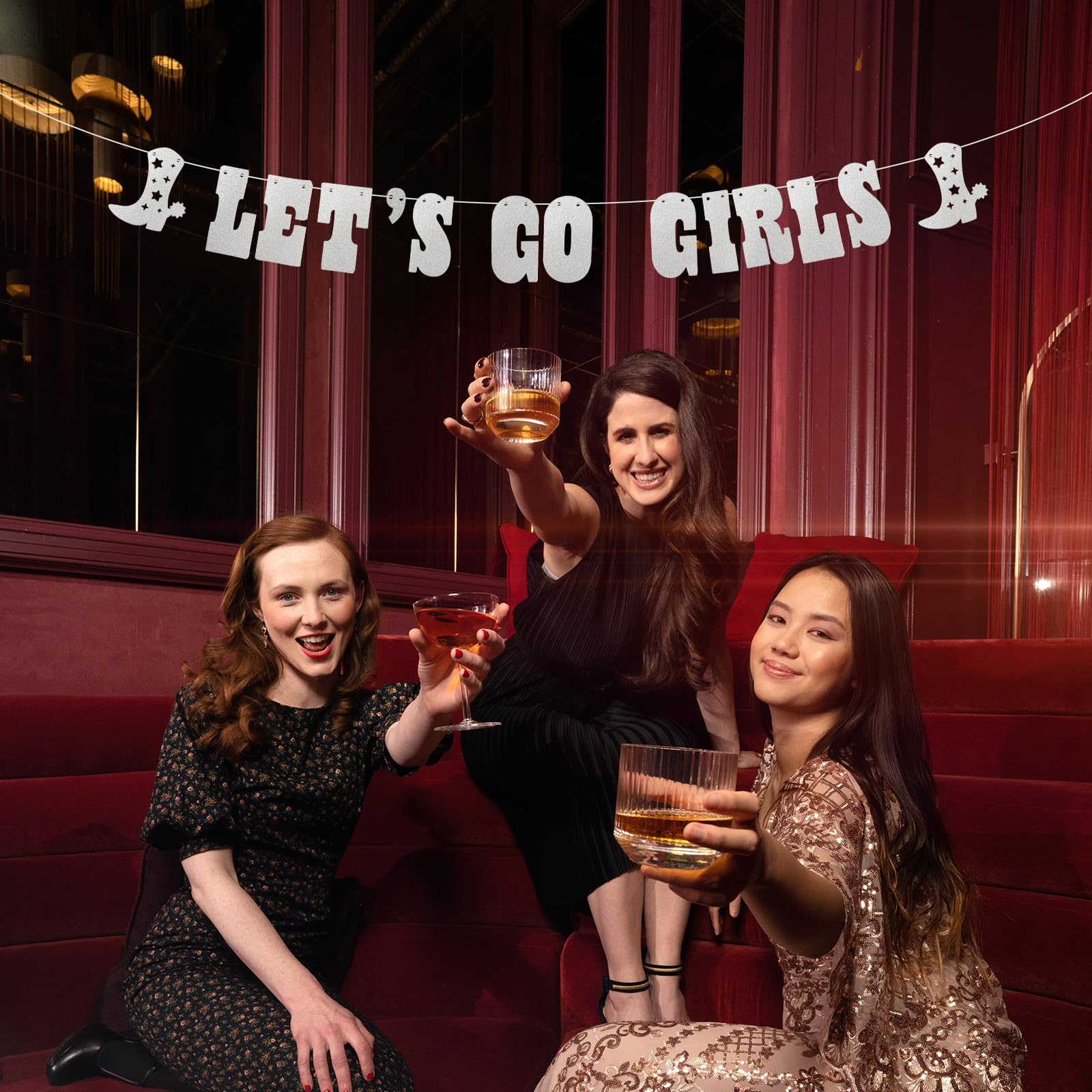 Let's Go Girls Banner Für Junggesellinnenabschied – Glitzer Cowgirl Party-Deko | Rosa, 13 Buchstaben, 1,5 M Lang