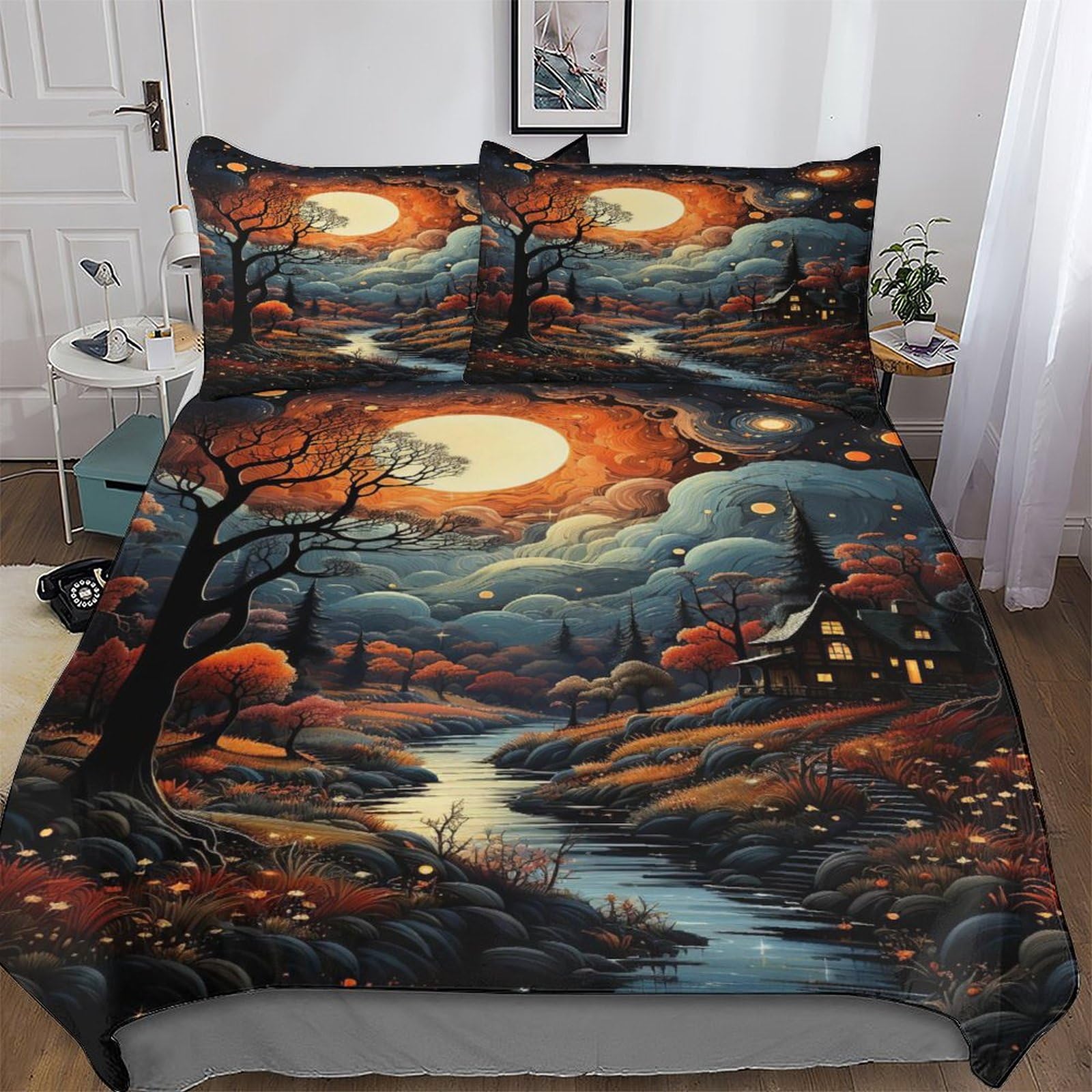 Housse de couette microfibre 3 pièces paysage 3D pour lit double 200x200