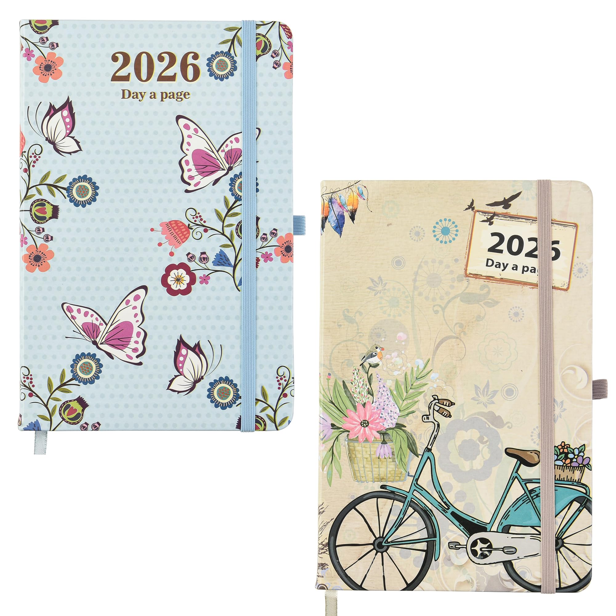 Diary 2026 Day a Page A5 Index Personal Organiser Diary Soft padded cover with full page of Saturday & Sunday by Arpan (Cream & Blue - Pack of 2)