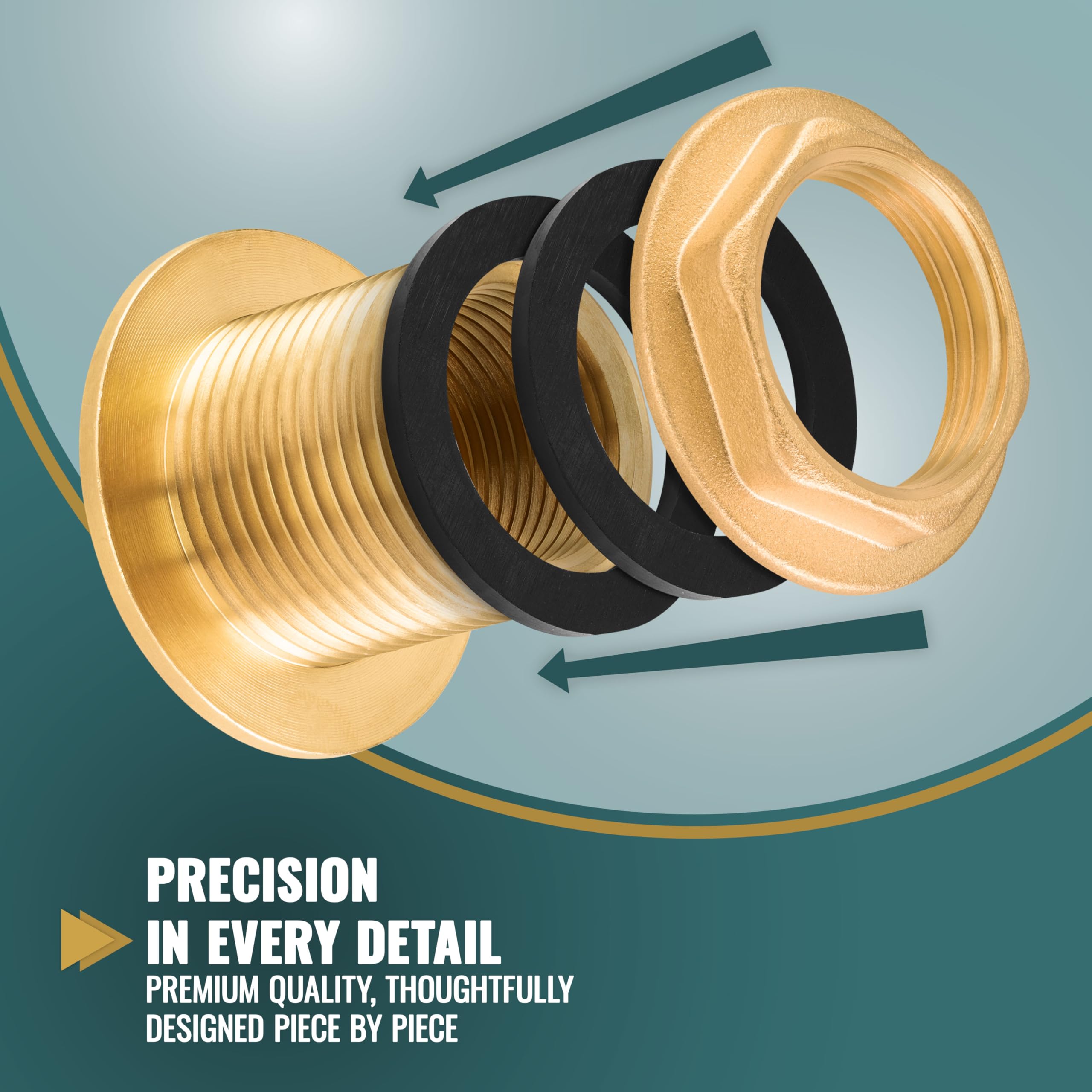 Poppstar Rain Barrel Connector, 3-Part, Barrel Connector 3/4 inch (24 mm) Internal Thread, Brass, Seal Included - Image 4