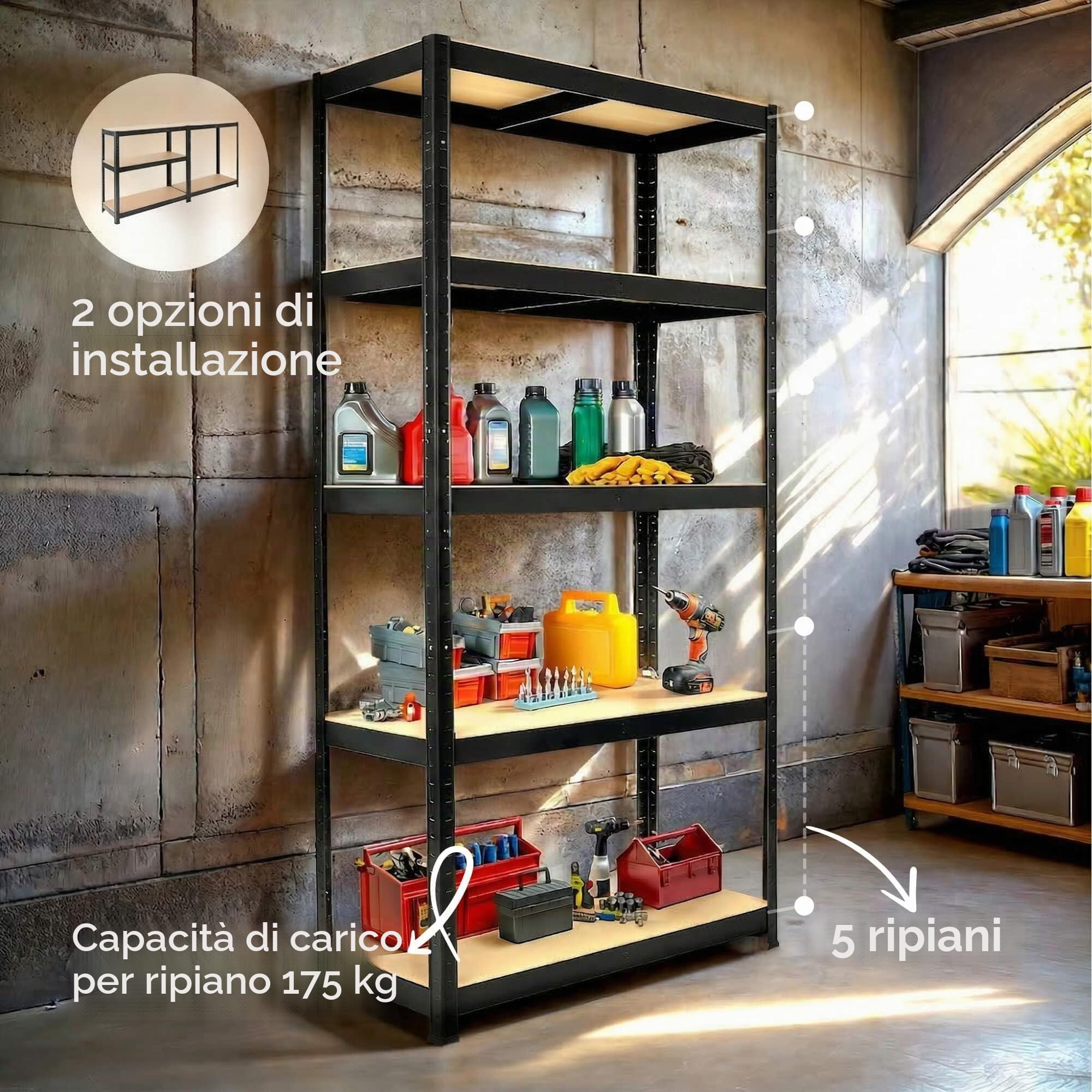 AREBOS Set di 3 scaffali per carichi pesanti Combinazione di scaffali ad angolo | Capacità di carico fino a 875 kg | Montaggio con sistema a innesto | Robusta struttura in metallo | Nero