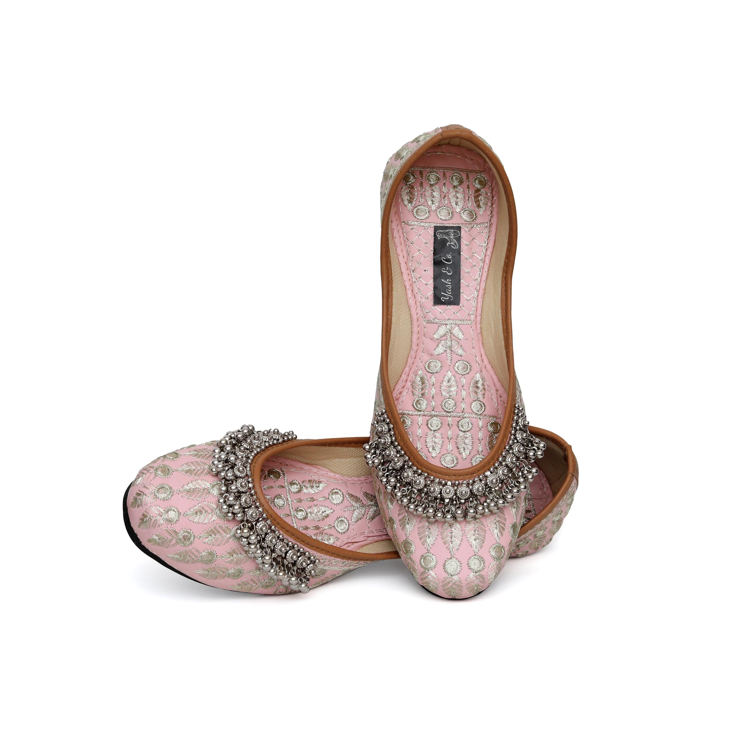 yash & co. Rajasthani Embellished Payal and Ghungroo Jutti Mojari | Hand Crafted Jutti | Women Ethnic and Traditional Mojari Jutti | Elegant and Comfortable Jutti Bellies Pink (Size,8)-picture-35
