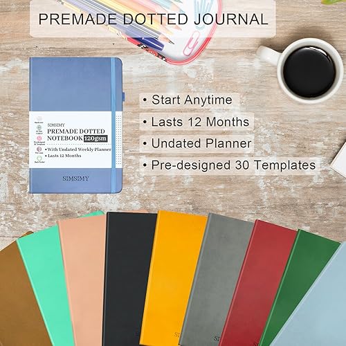 Miniatura 2 de Cuaderno prefabricado de puntos, cuaderno de cuadrícula de puntos prefabricado con planificador semanal y mensual sin fecha, varios rastreadores,