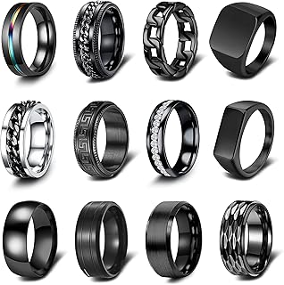 12pcs Stainless Steel Band Rings - Silver, Modern, Wedding & Everyday Occasion - No Gemstones, Unisex, Size 7-14