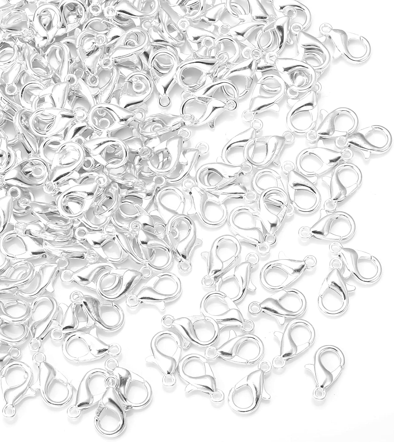100 Pieces 12x6mm Silver Lobster Clasp Set Lobster Claw Clasps for Jewelry Making and Bracelets for DIY Craft Earring Necklace Bracelet Pendant Choker Jewelry Making Findings and Key Ring Chain - Image 2