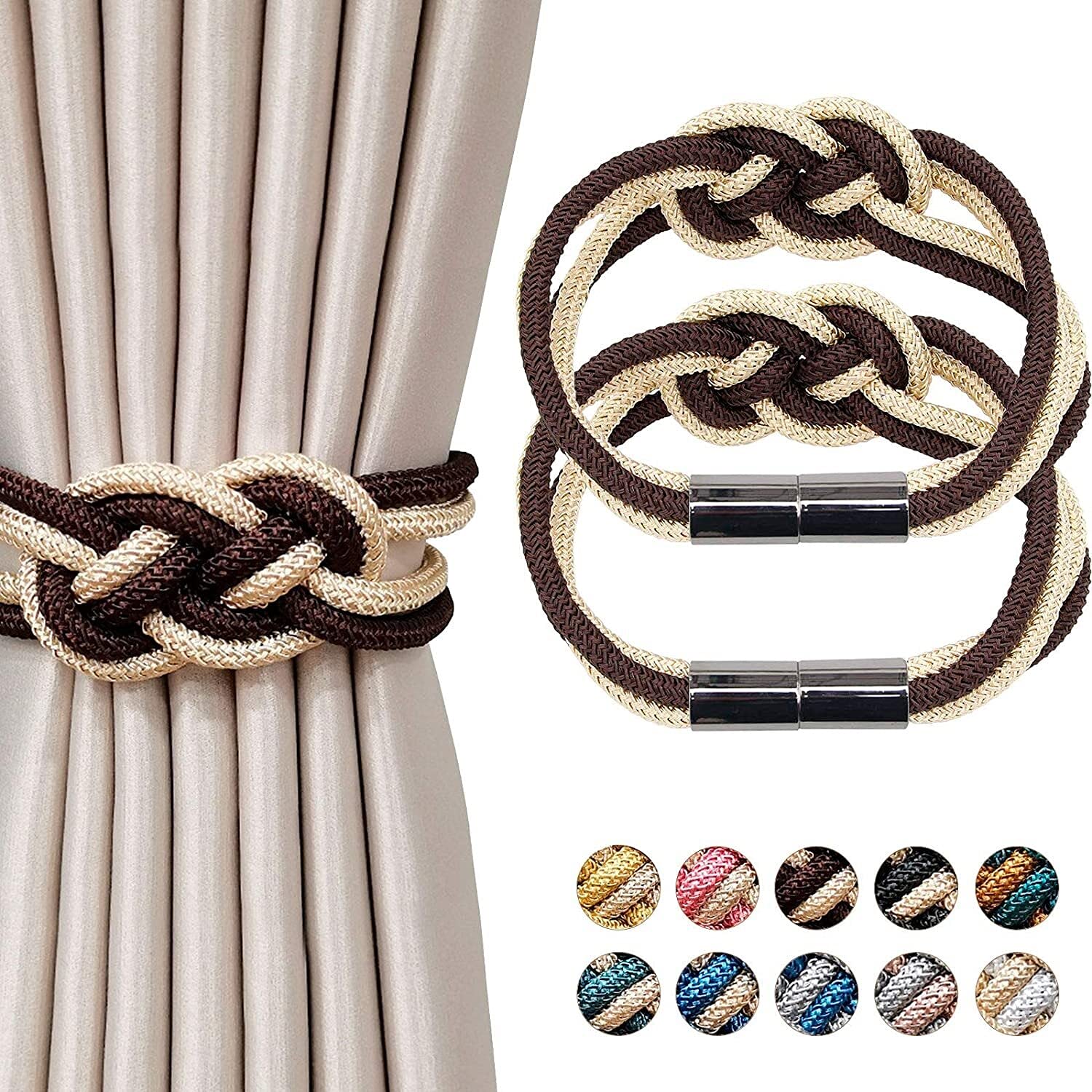 Embrasse rideau magnétique bicolore marron et beige pour un maintien ferme