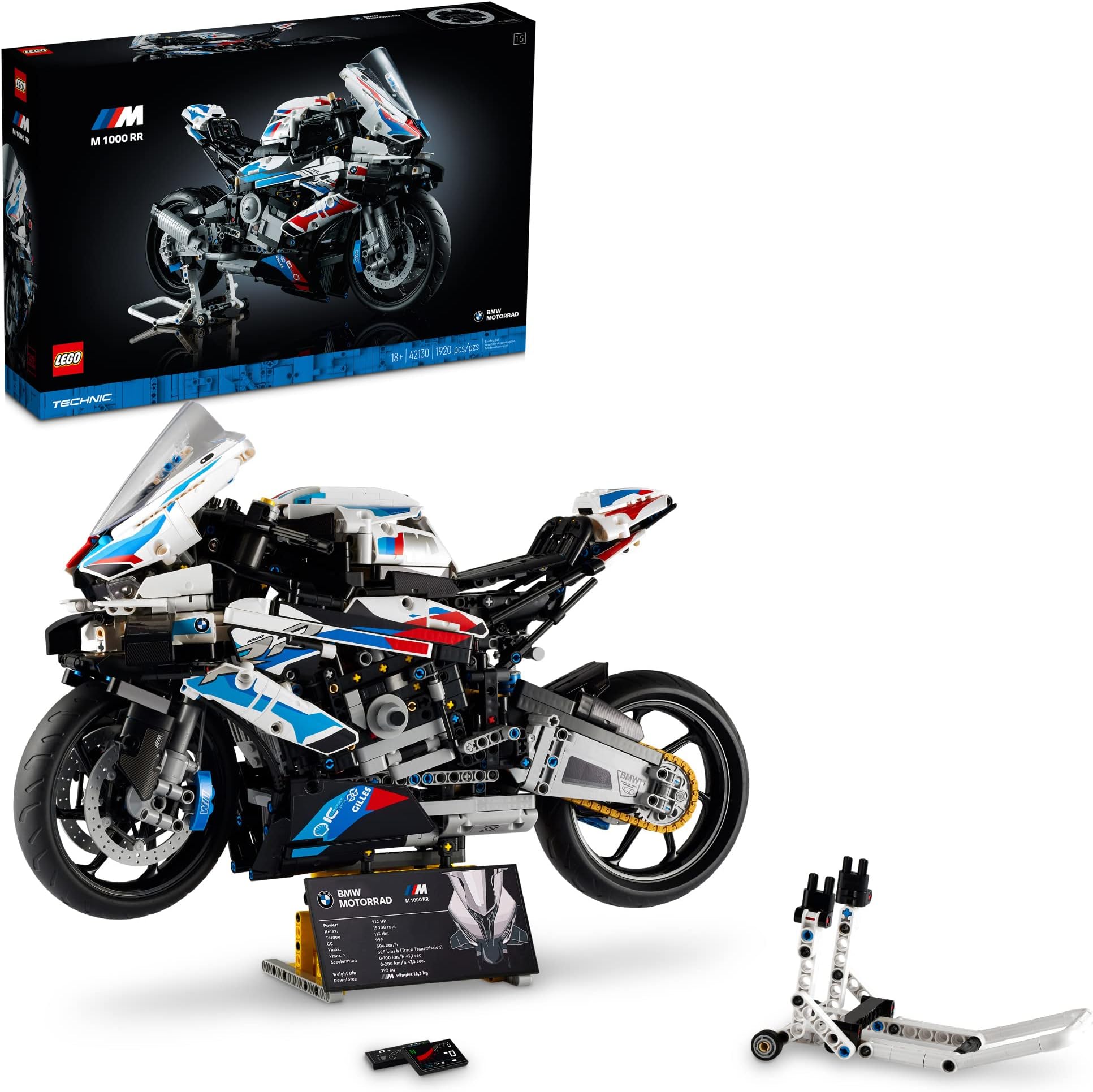 LEGO Technic BMW M 1000 RR 42130 Model Building Kit; Build a Stylish Motorcycle Display Model with This Rewarding Building Set for Adults; A for Motorcycle Fans (1,925 Pieces)