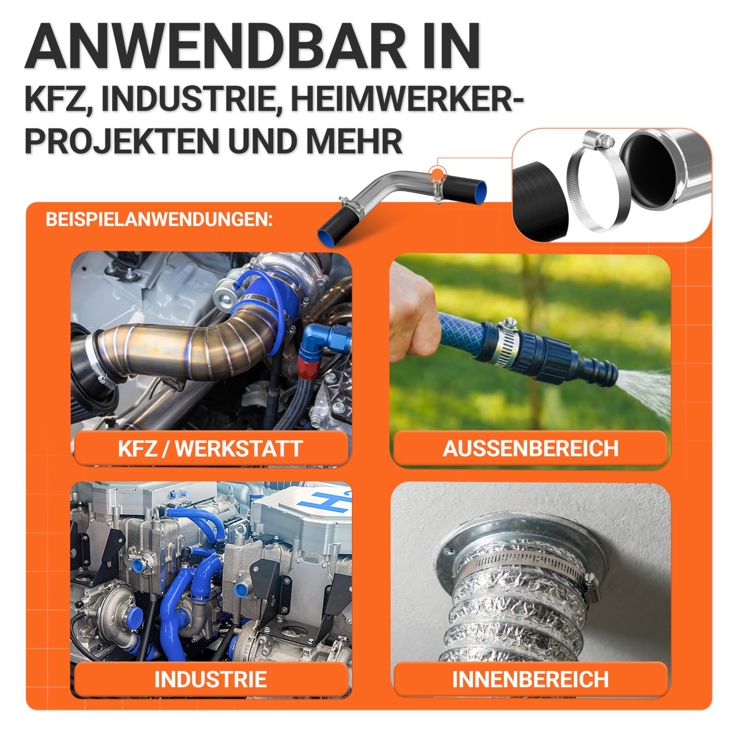 10 Stück SCHLAUCHSCHELLE EDELSTAHL-SCHELLE Ø 220-240mm DIN 3017 W4-QUALITÄT 100% Edelstahl INOX V2A 1.4301 | GRÖSSEN 12-260mm & 1/10/20/50/100er Pack | 12mm Schnecken-Gewinde Schlauch-Klemme TOP