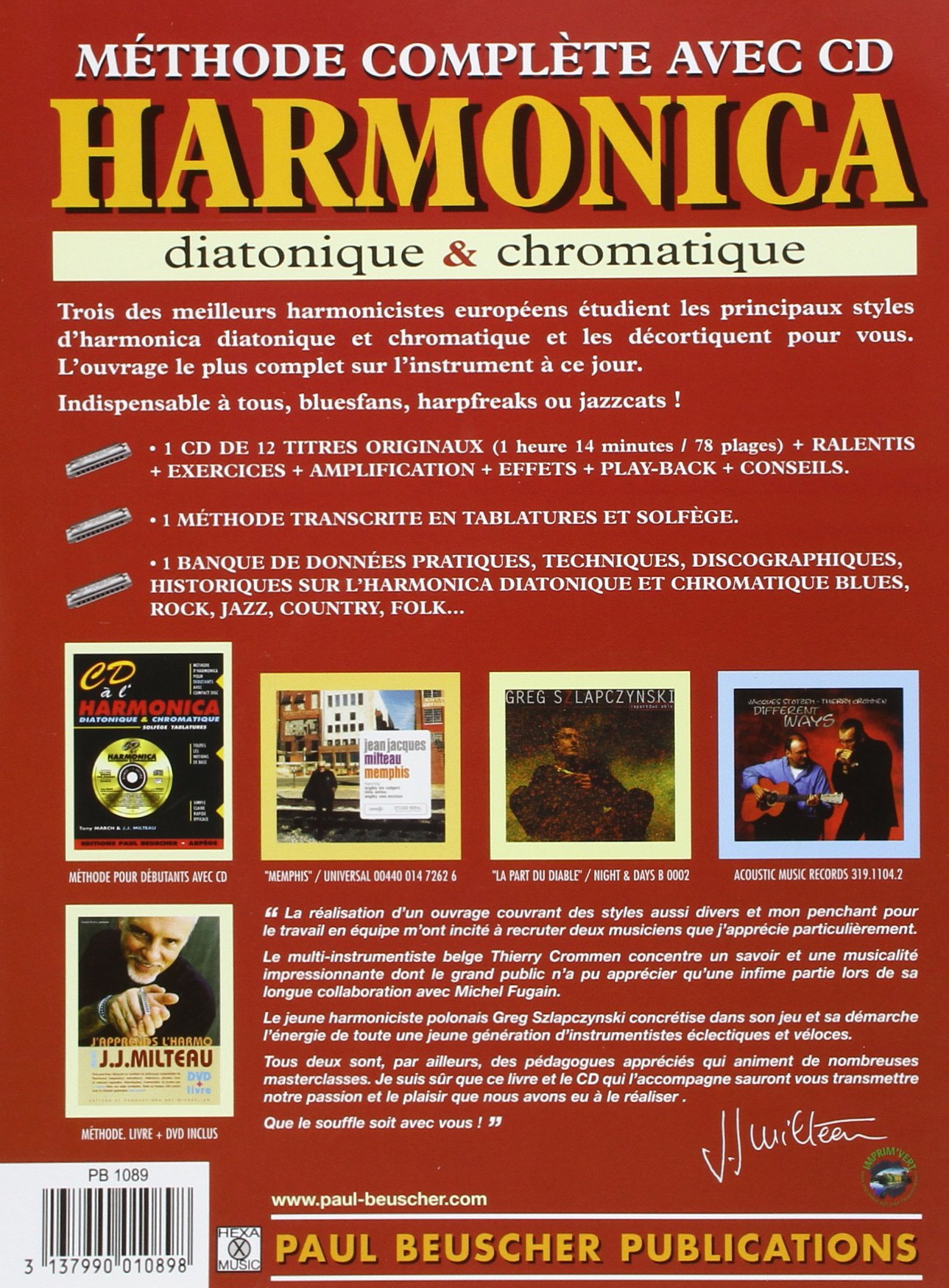 Méthode complète d'harmonica diatonique & chromatique - J.J. Milteau + CD - Beuscher