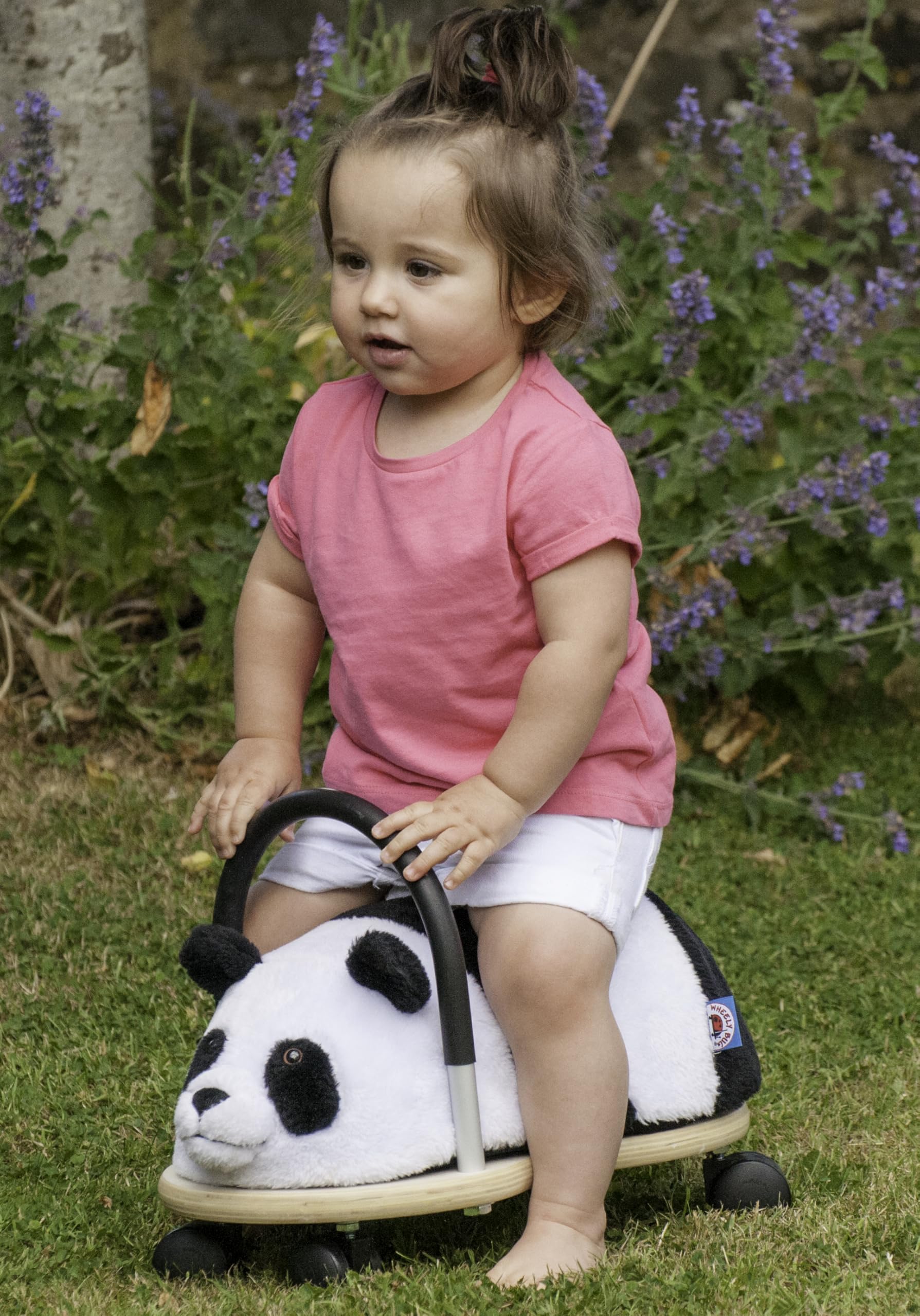 Wheelybug Drewniane zwierzątko do jazdy z wymienną pluszową osłoną, certyfikowana zabawka rozwojowa z certyfikatem bezpieczeństwa, mała (1-3 lata), pluszowa panda
