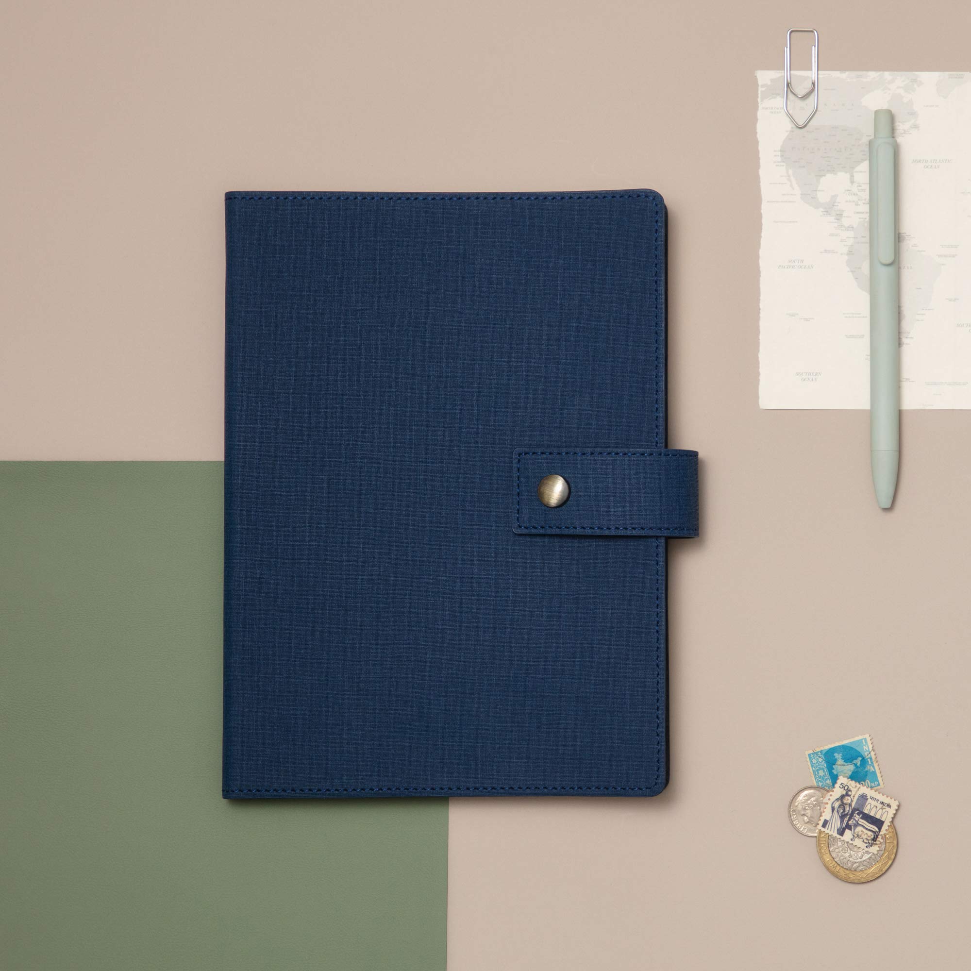 REGAL Elegant A-5 PU Leather Notebook Diary, Flexible Softcover Journal with Button Flap Closure,192 pages, 80 gsm (Indigo Blue)