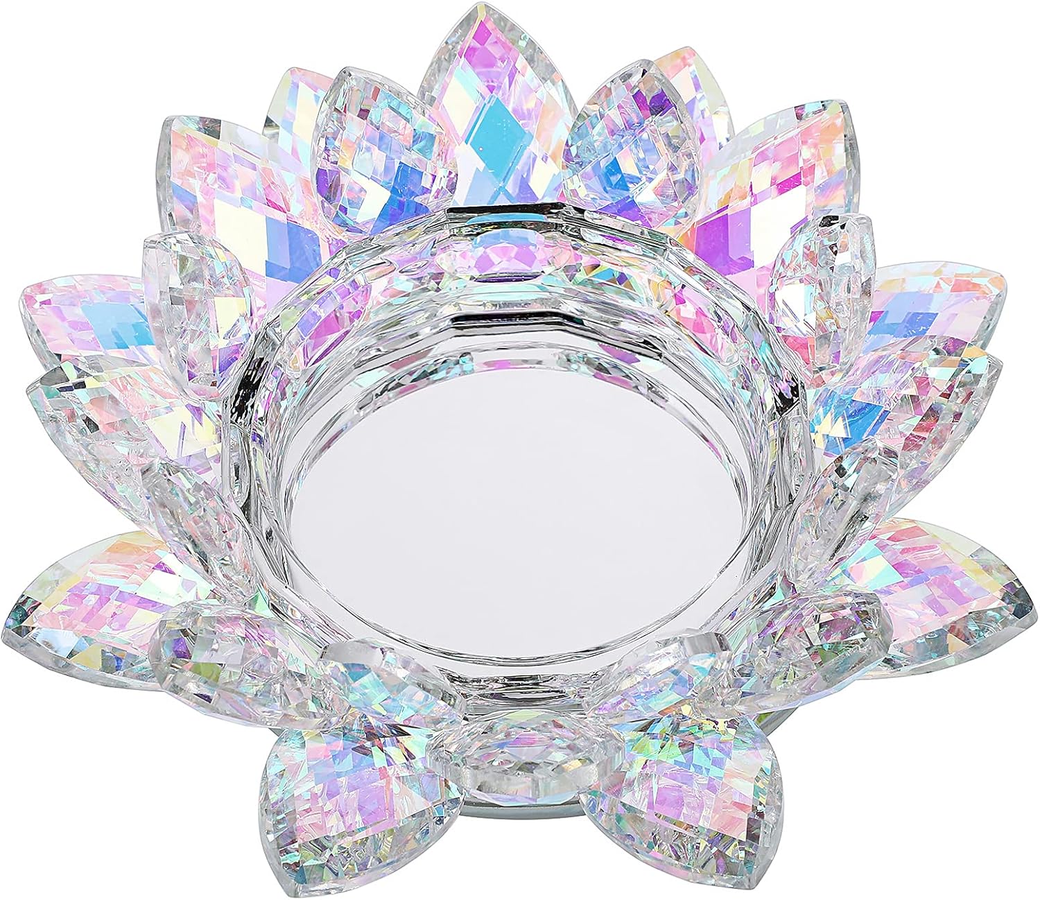 OwnMy Crystal Lotus Flower Candle Holder for Pillar Candle up to 3″, Decorative Glass Lotus Petal Votive Candle Holder Tea Light Holder Candle Stand Candle Lamps for Home Decor Wedding Party, AB Color