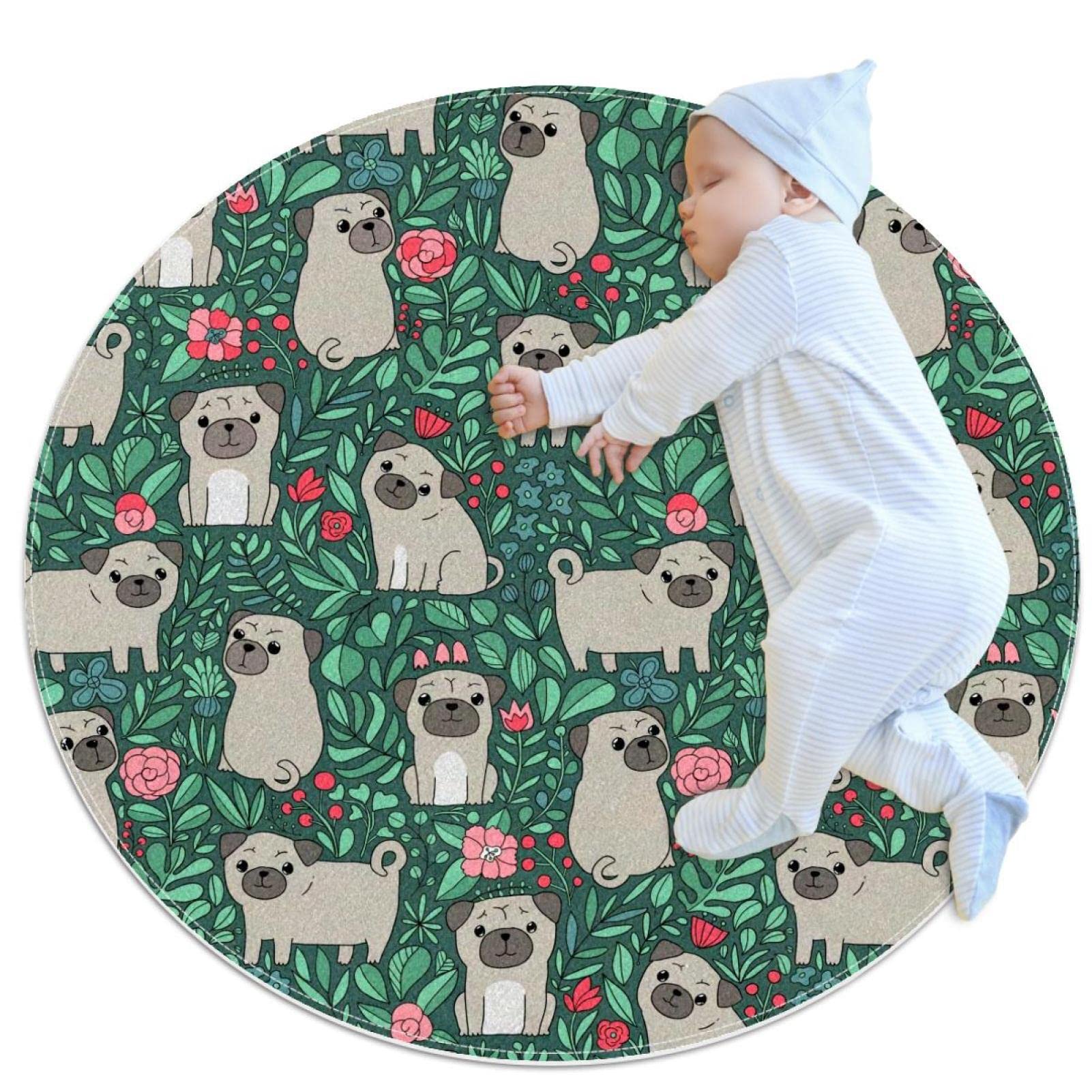 Tapis rond 80x80cm antidérapant anti-glisse motif carlin pour entrée