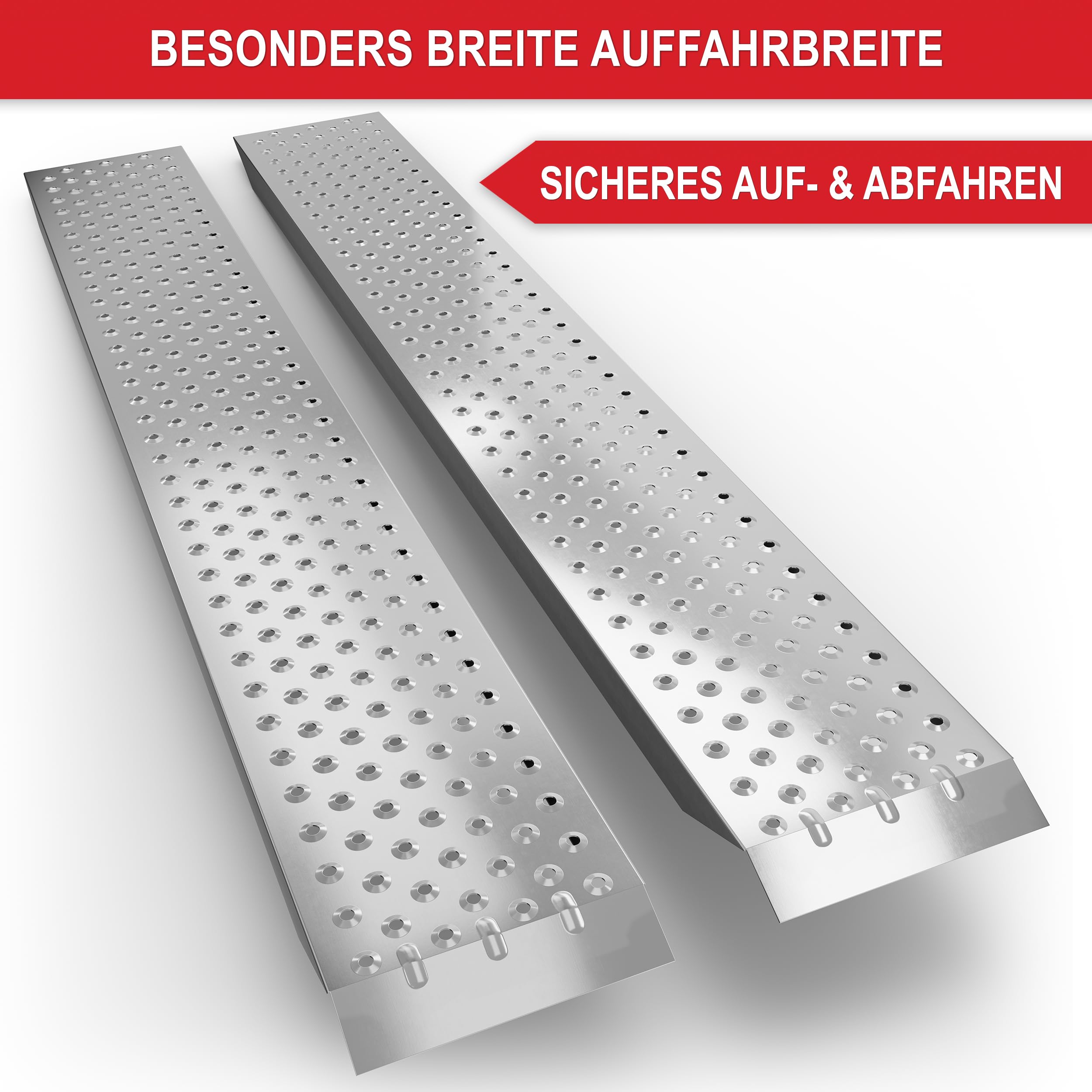 ONBEST Auffahrrampen 2x200 kg – 160 cm mit Spanngurten | 2 Auffahrschienen 22,5x160 cm für Anhänger und Auto – Laderampe in Silber inkl. 2 Spanngurte 25 mm x 4 m