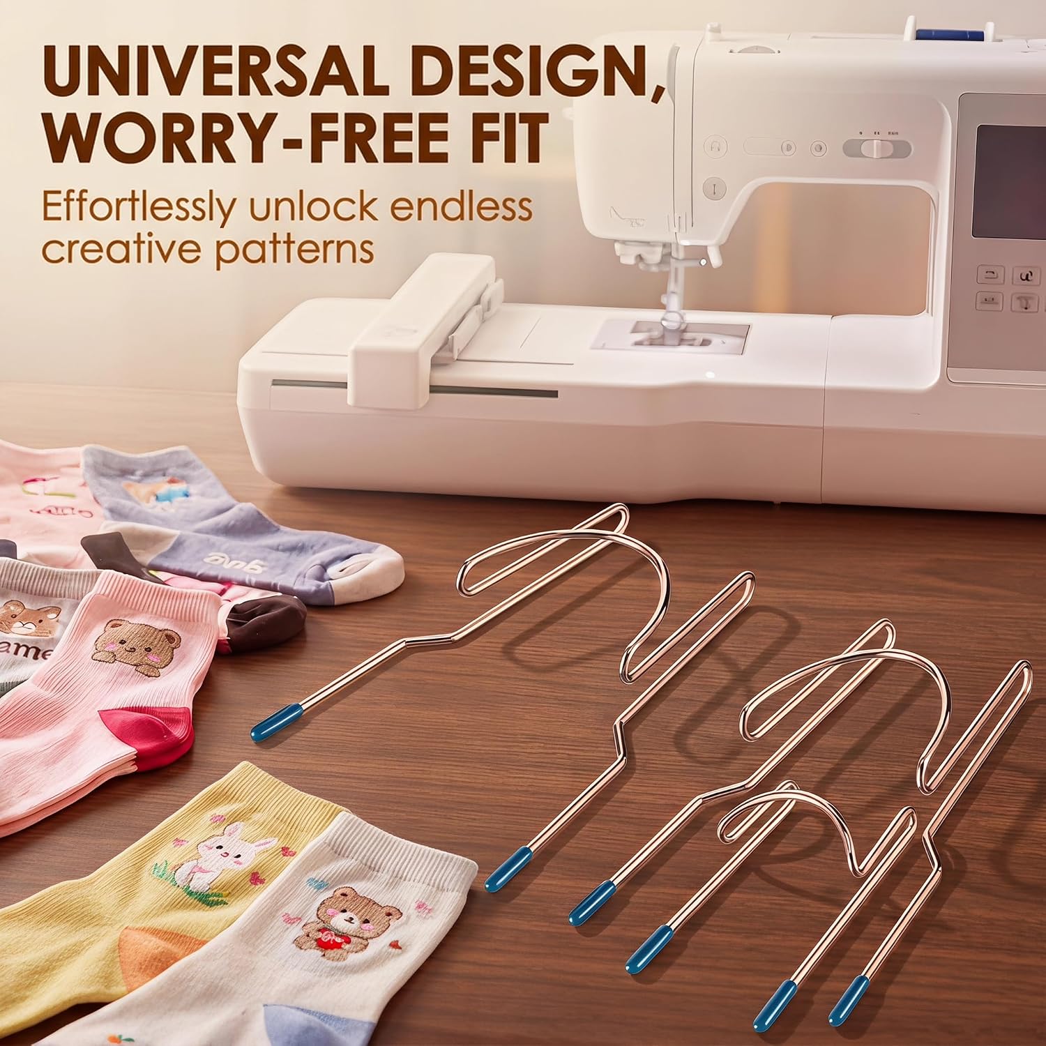 Sock Hoop for Embroidery Machine – 3PCS Metal Hoops Kit (2 Adult + 1 Kids), Heavy-Duty No Slip Hooping Aid for Socks, Sleeves & Pro Embroidery