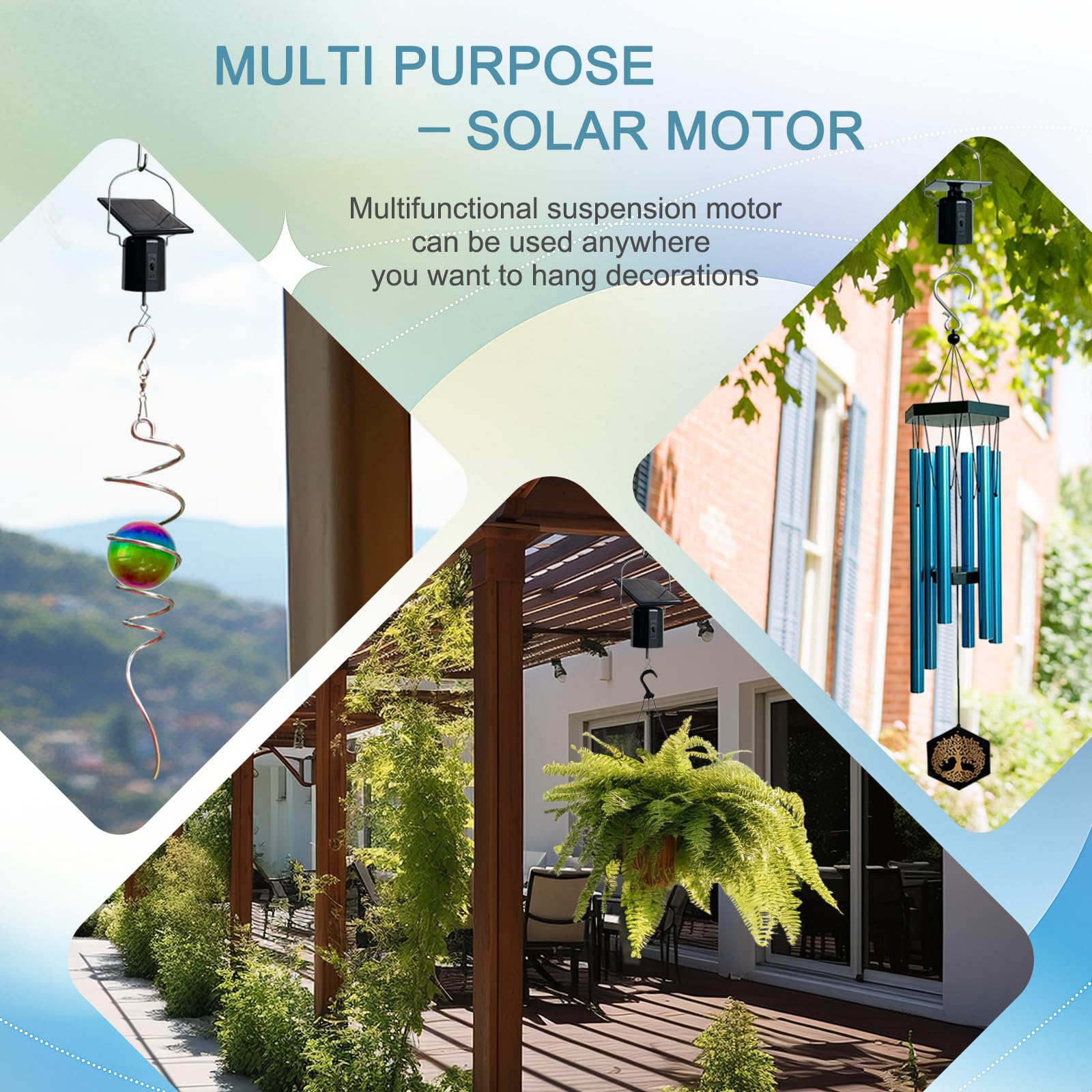 Goolyrusim Moteur à énergie solaire rotatif à énergie solaire pour carillons, attrape-soleil, affichage suspendu, jardin, cour, terrasse, pelouse, décoration extérieure, capacité de charge de 1,8 kg