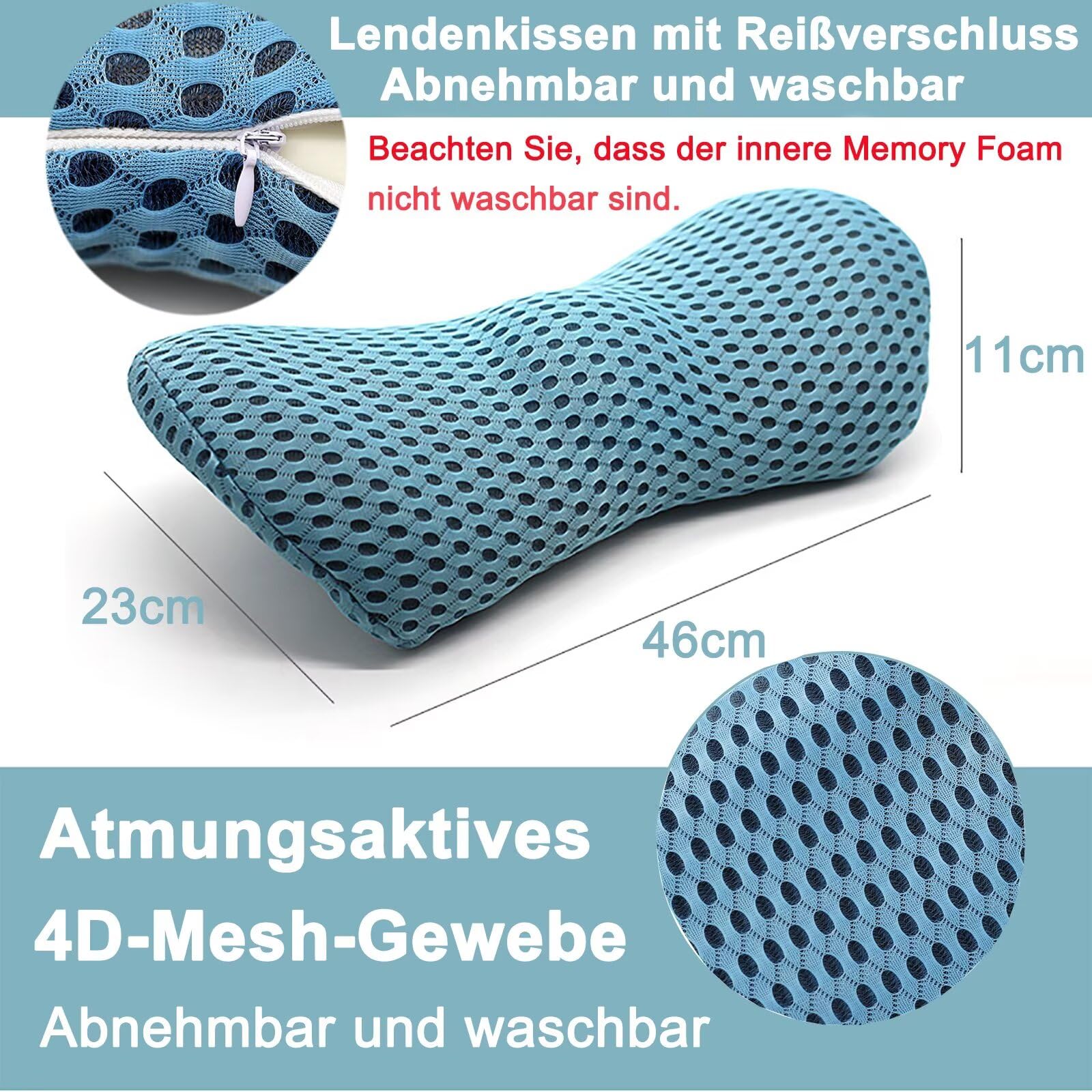 Lendenwirbelkissen, Ergonomisches Rückenkissen, Memory Foam Lendenkissen Auto, Komfort Rückenstützkissen zur Druckentlastung, Rückenpolster für Bett/Stuhl/Autositz/Bürostuhl (Grau)