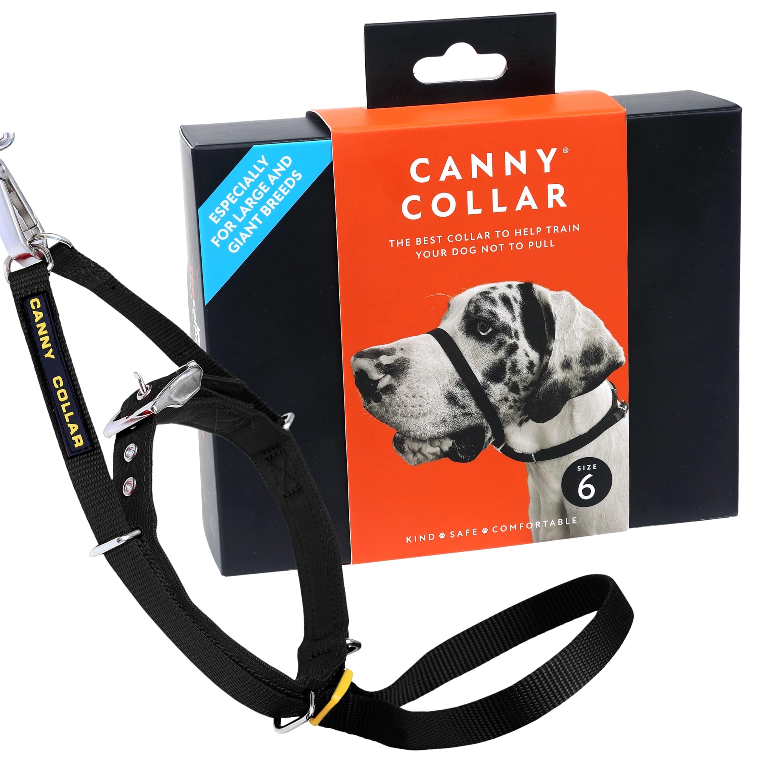 Canny Collar – Collar Antitirones de Cabeza para Perros Que Tiran | Arnés de Entrenamiento Suave y Seguro | Paseos Tranquilos sin Tirones – Negro – Talla 6
