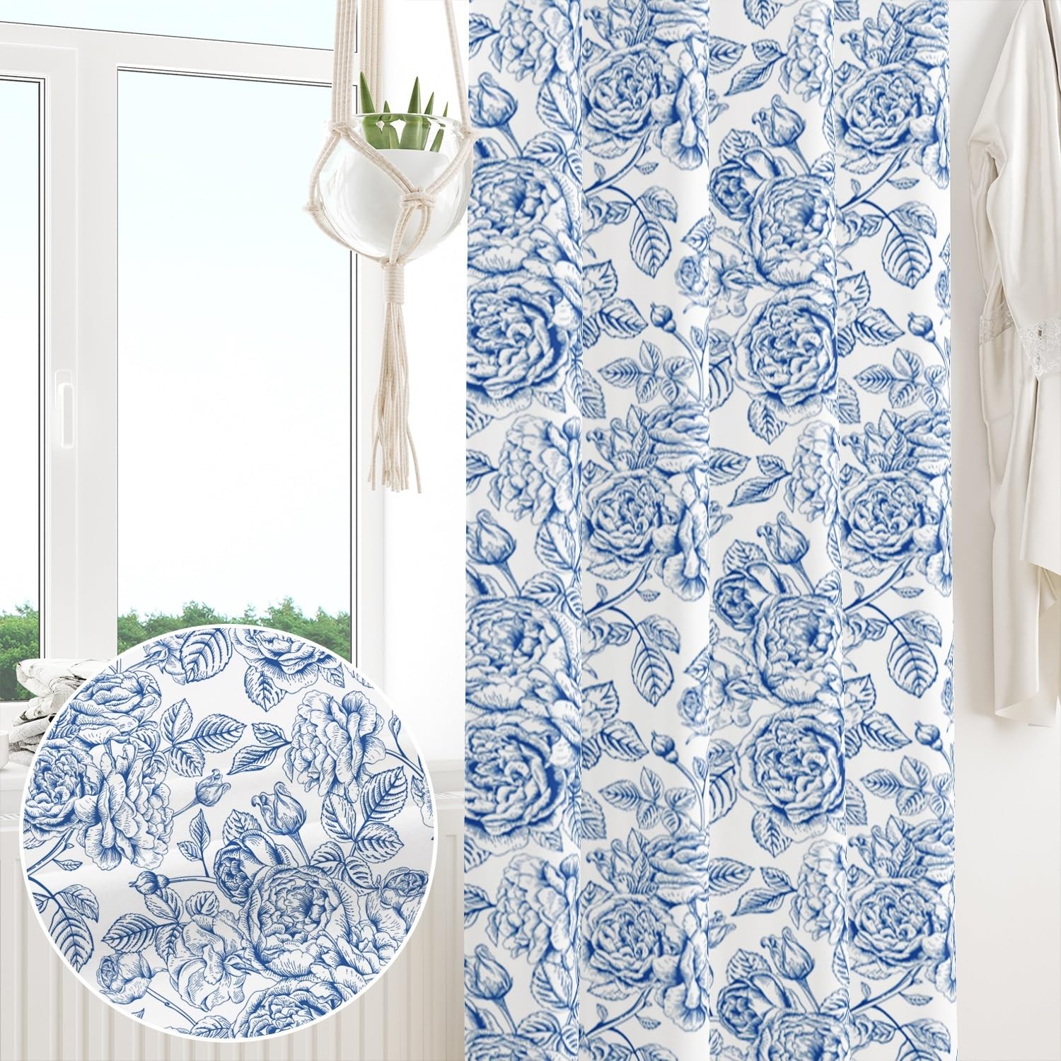 135x245cm Rideau occultant à Motif Floral Fleur de Roses Bleues Rétro Peinture Rideaux œillets Isolation Thermique Traitements fenêtre à œillets pour Salon Chambre Salle à Manger 1 Panneau