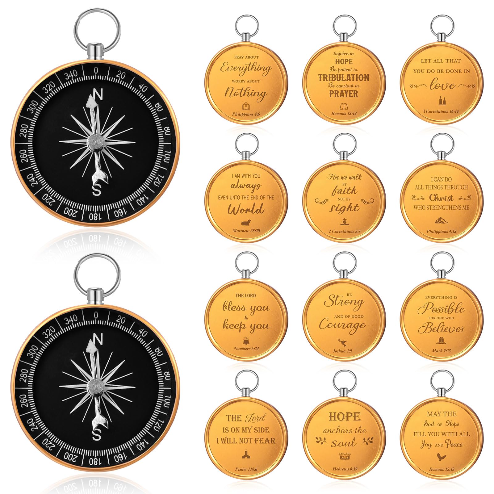 Libima 60 Pcs Compass Hiking Bible Compass Bulk Church Verse Quote Engraved Compass Nautical Camping Compass First Communion Compass Baptism Religious Christian Gifts for Men Women Boy Girls