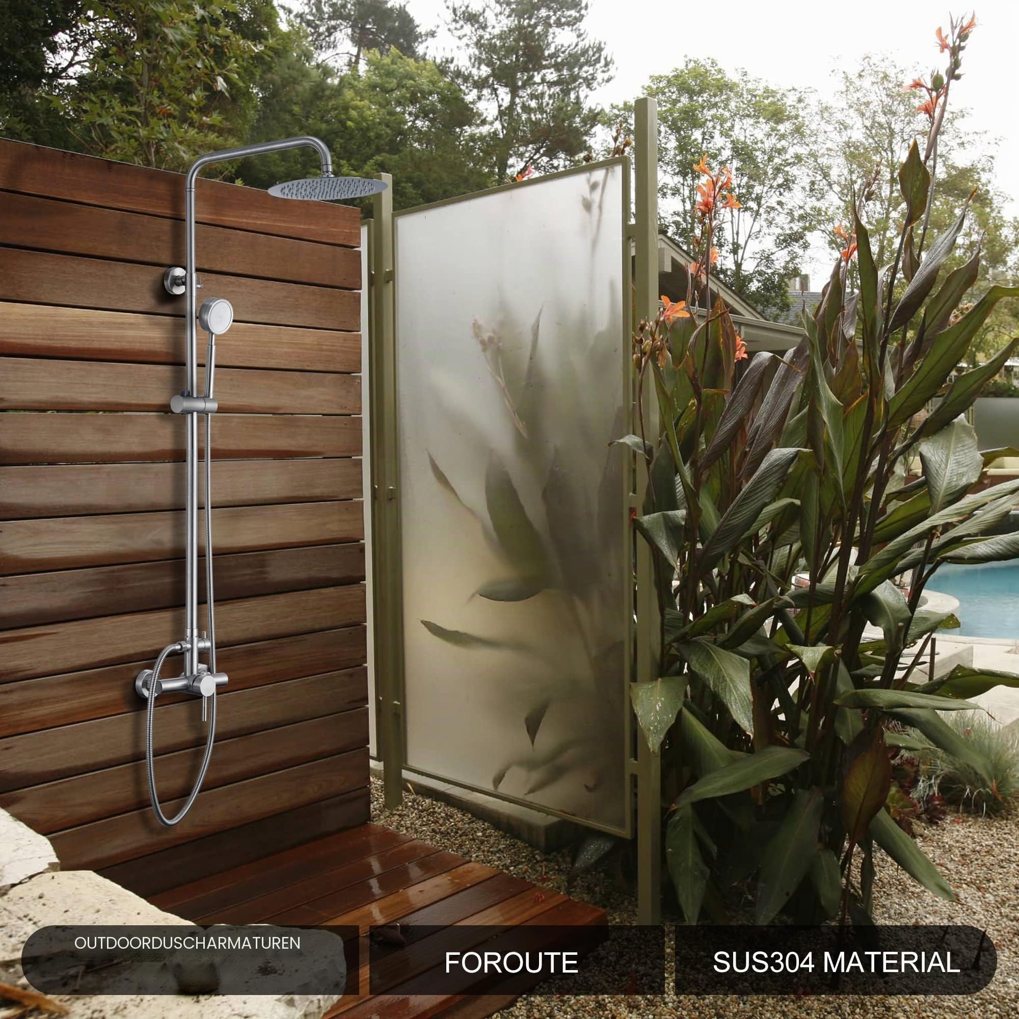 SS304 Duscharmatur-Set – Outdoor-Set – Außenarmaturen mit gebürstetem Nickel-Duschkopf & Handbrause – Hochdruck