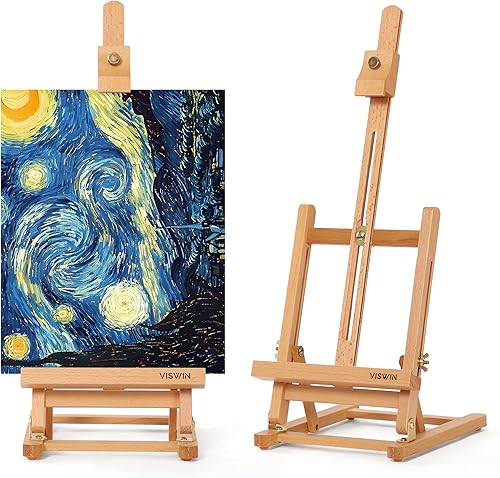 VISWIN Caballete de mesa con marco en H de 25 pulgadas para pintar, caballete de mesa de madera de haya ajustable, caballete de arte portátil para