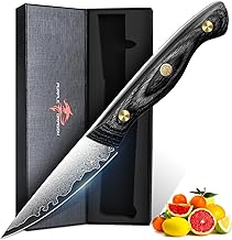 Purple Dragon Damask Paring Knife 8 cm - Japanese Fruit Knife with VG10 Cores - Small Kitchen Knife for Precision Cutting - Exfoliating Knife with Wooden Handle - Gift for Men and Women