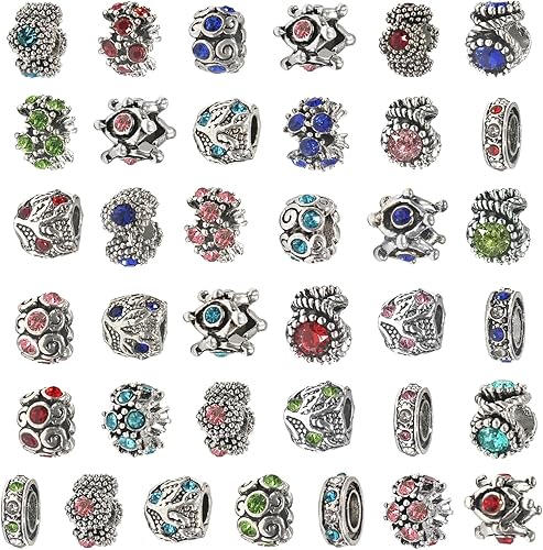 TOAOB 30 cuentas de diamantes de imitación europeos Lampwork grandes agujeros espaciadores abalorios suministros para pulsera collar joyería