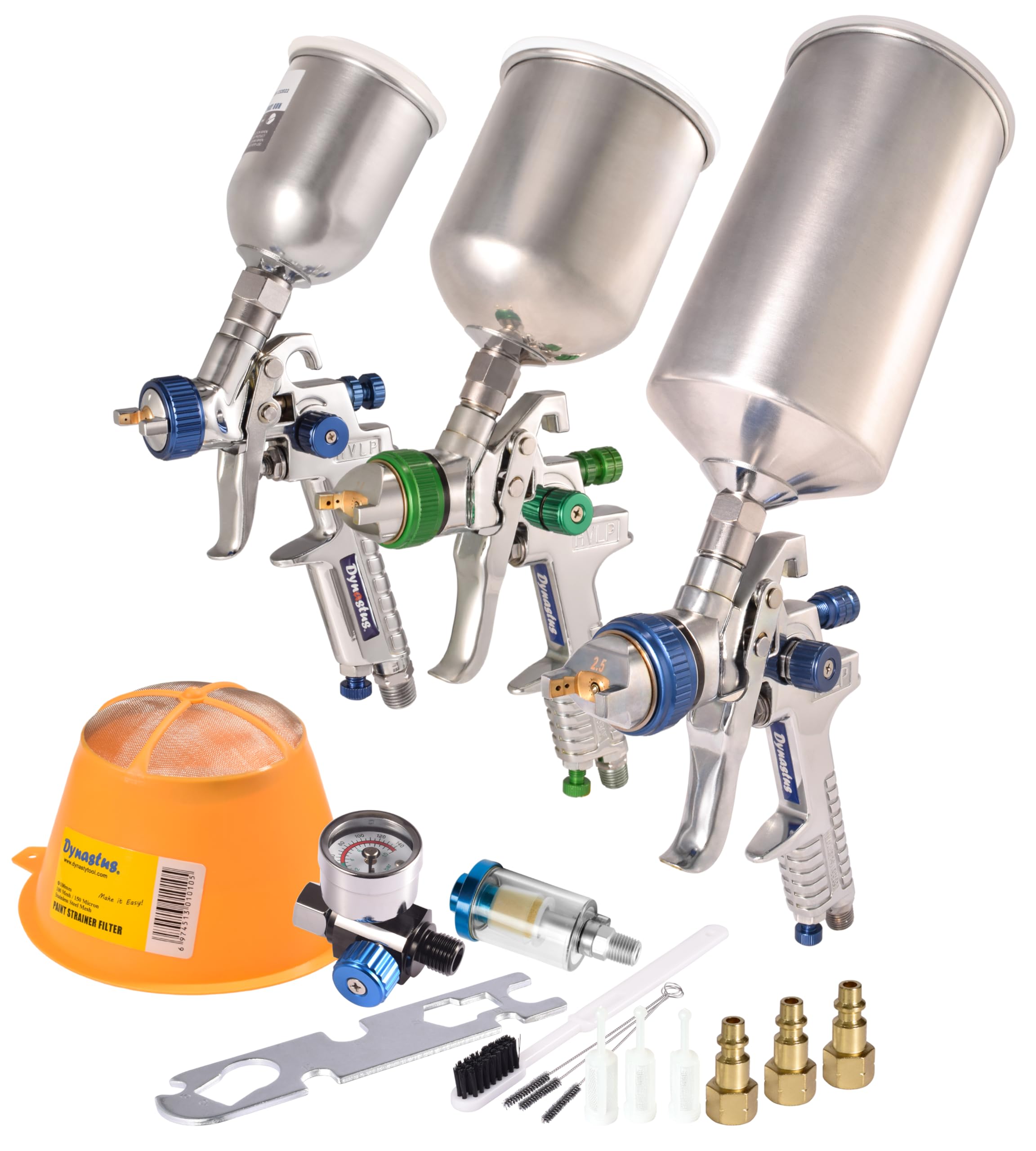 Dynastus 3 Lackierpistolen Set Hochleistungs HVLP Luftspritzpistolen Komplettspritzen für Grundierung, Finish Coats und Ausbesserung