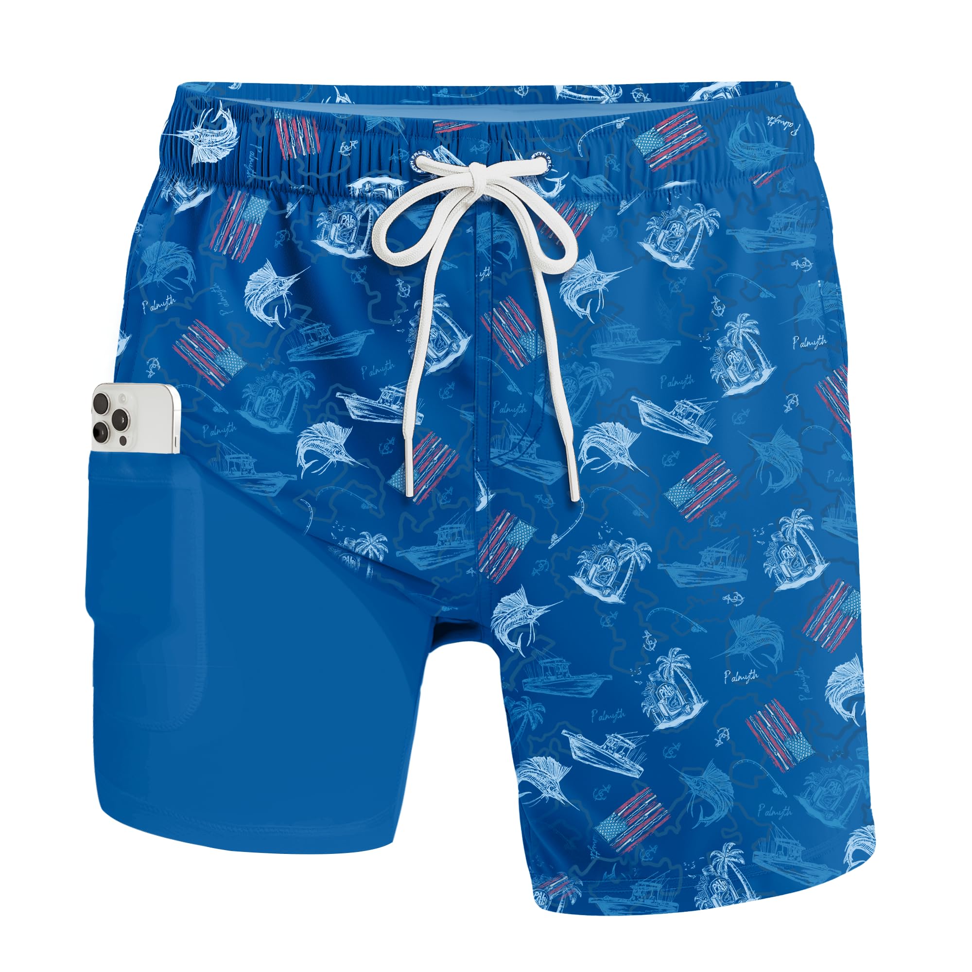 Palmyth 2 in 1 Mens Swim Trunks with Compression Liner 5 Inch Quick Dry Men's Swim Suit with Pockets