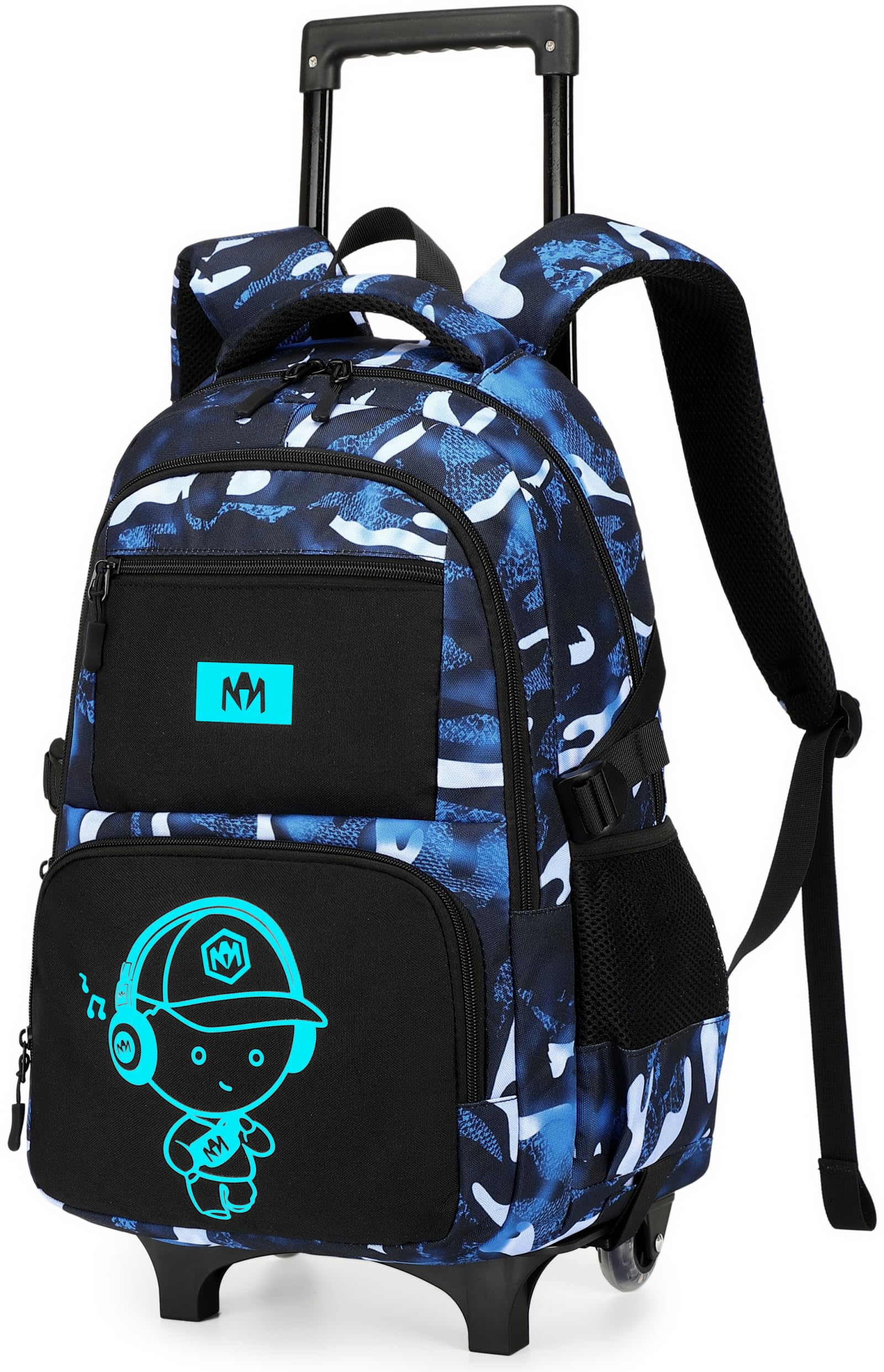 BluboonRolling Backpack with Wheels Kids Backpack for Boys Teens Wheeled Bookbag Kids Luggage Travel Hiking